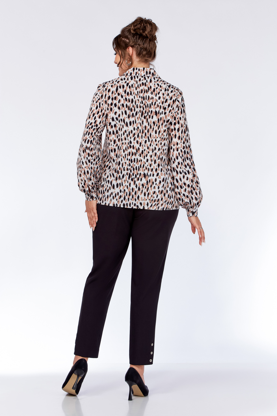 Блуза Swallow 771 молочный в бежево черный принт - фото 6