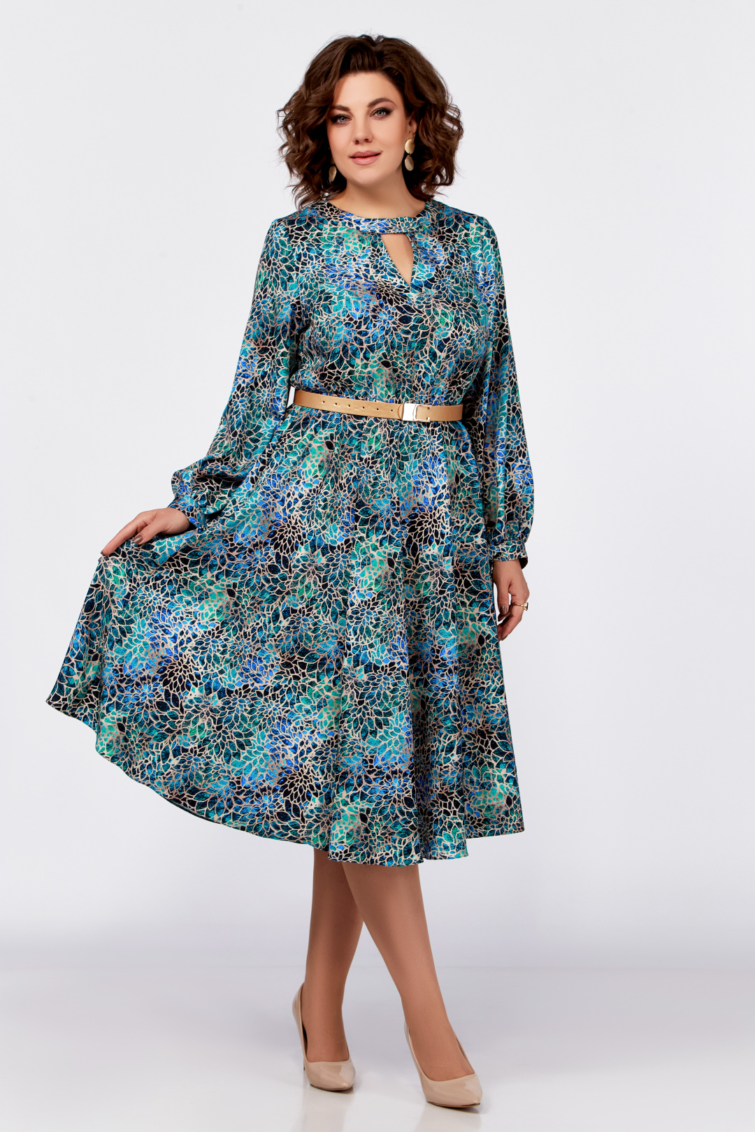 Платье Swallow 775 бирюзово-бежевый принт - фото 1