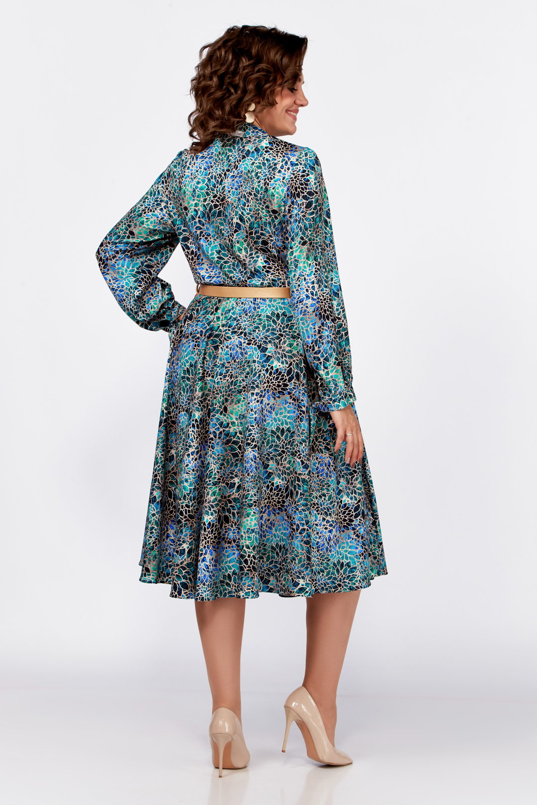 Платье Swallow 775 бирюзово-бежевый принт - фото 2