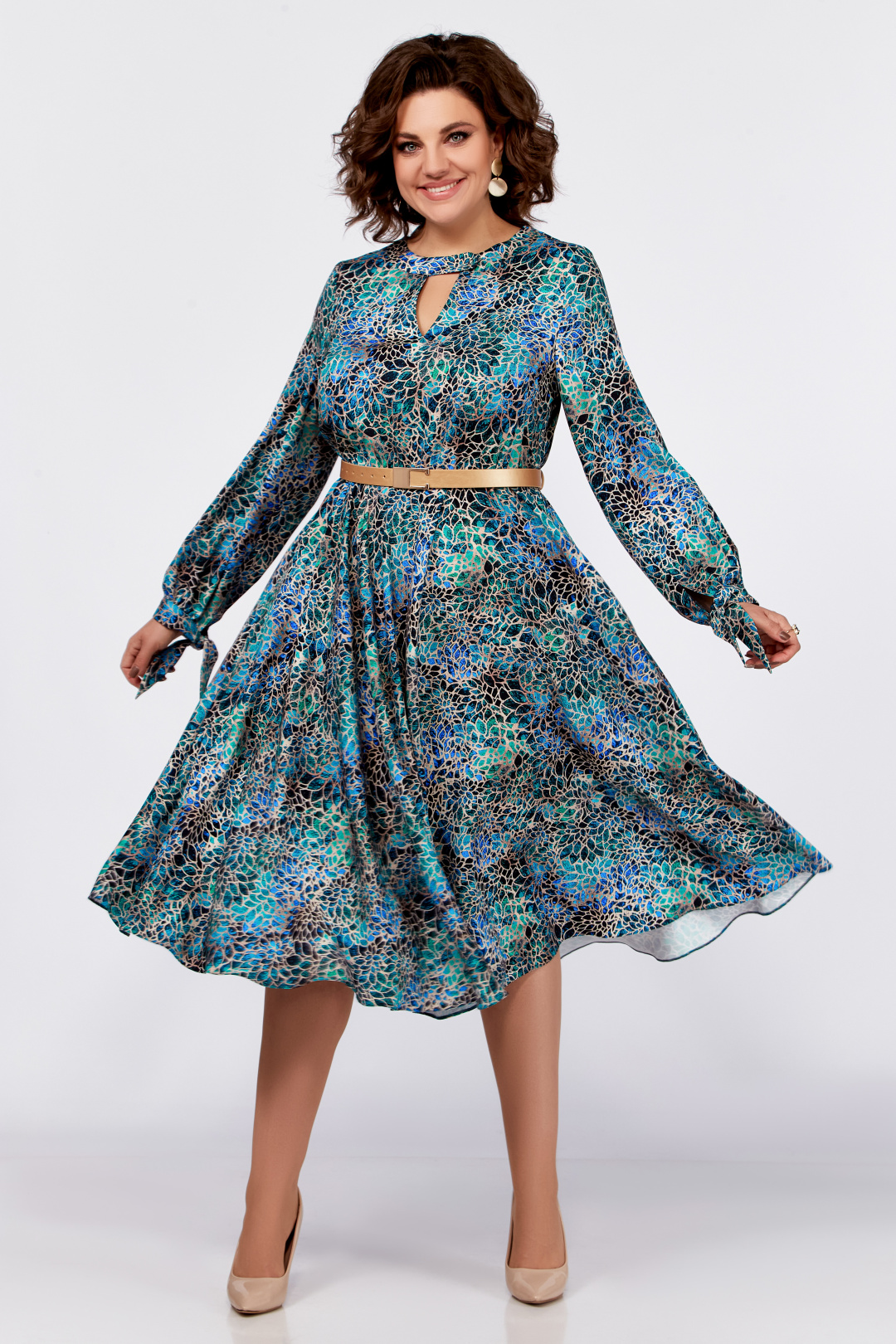 Платье Swallow 775 бирюзово-бежевый принт - фото 3