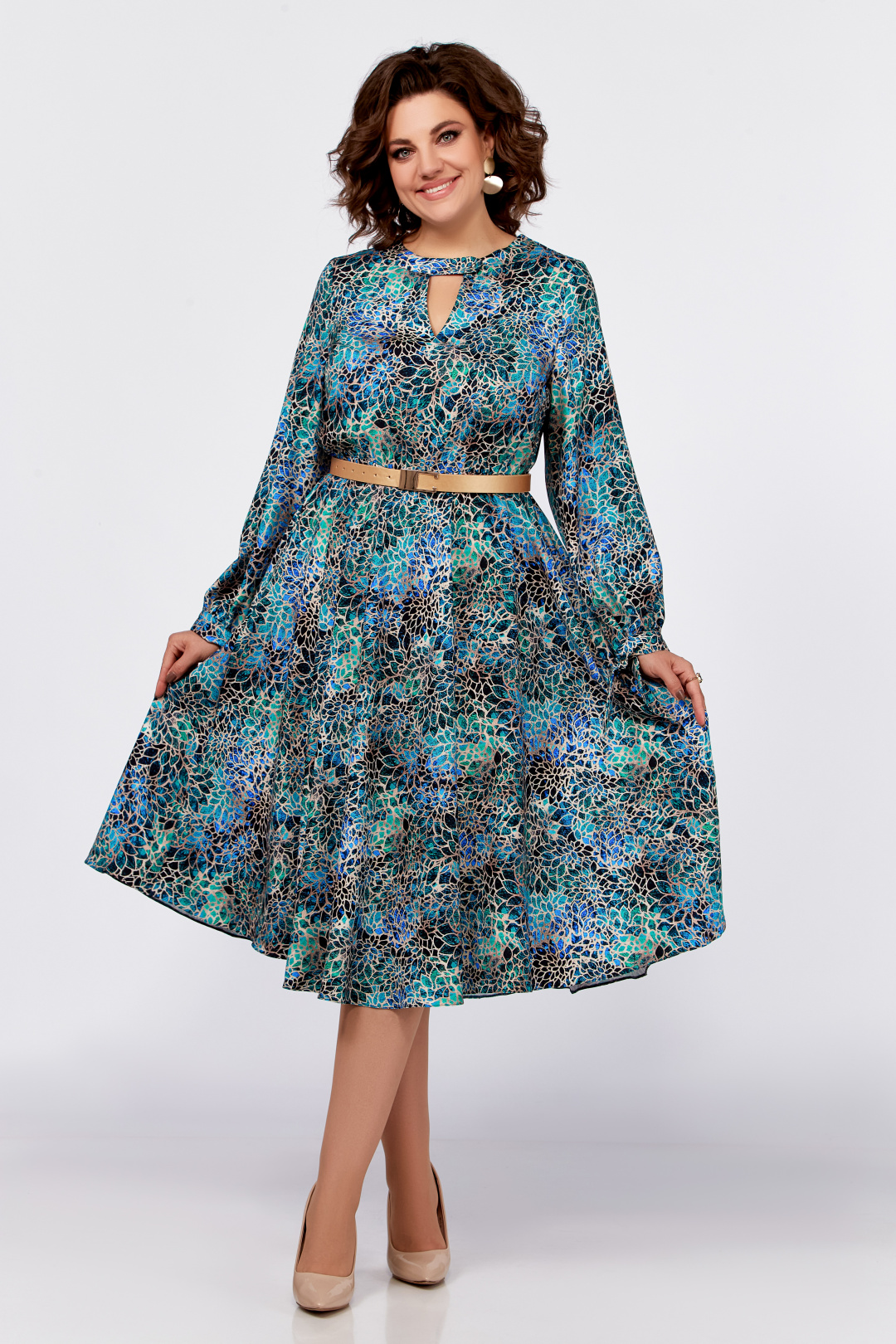Платье Swallow 775 бирюзово-бежевый принт - фото 4