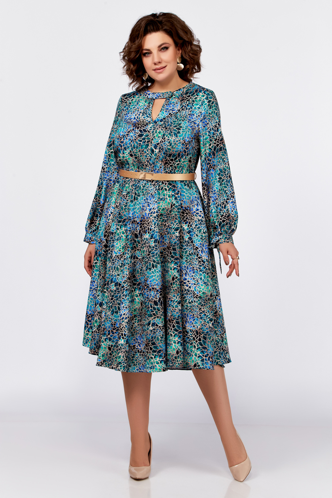 Платье Swallow 775 бирюзово-бежевый принт - фото 5