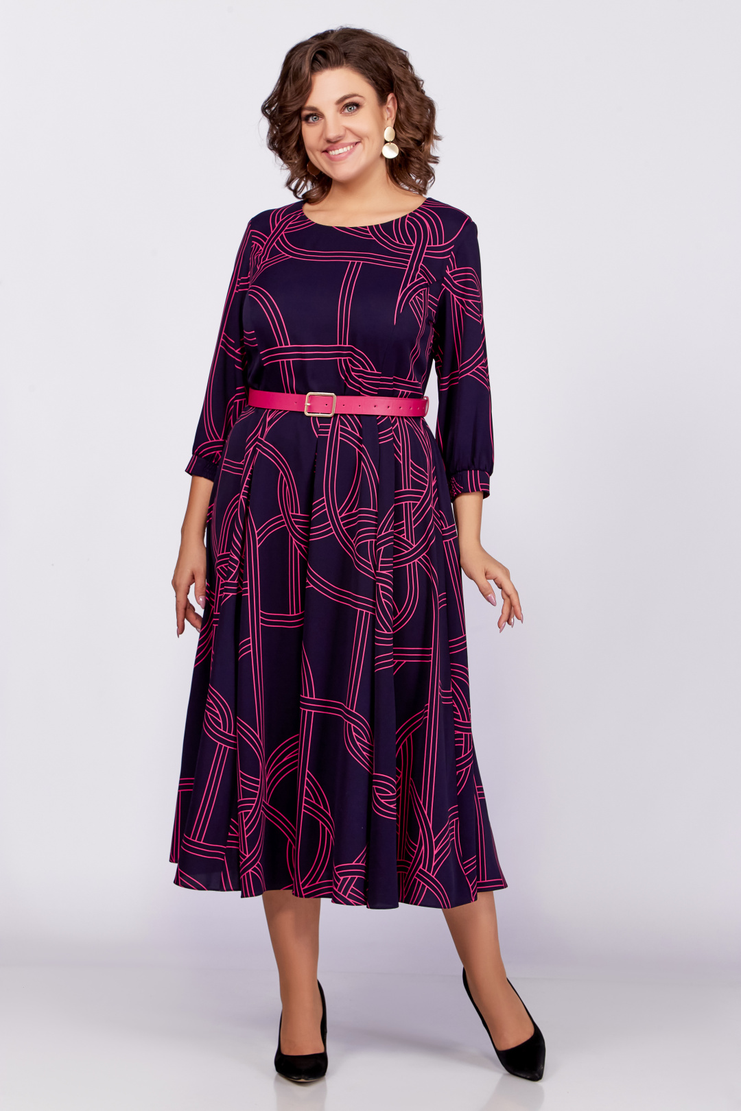 Платье Swallow 779.1 тёмно-синий ,  принт  «геометрия» цвет фуксия - фото 1