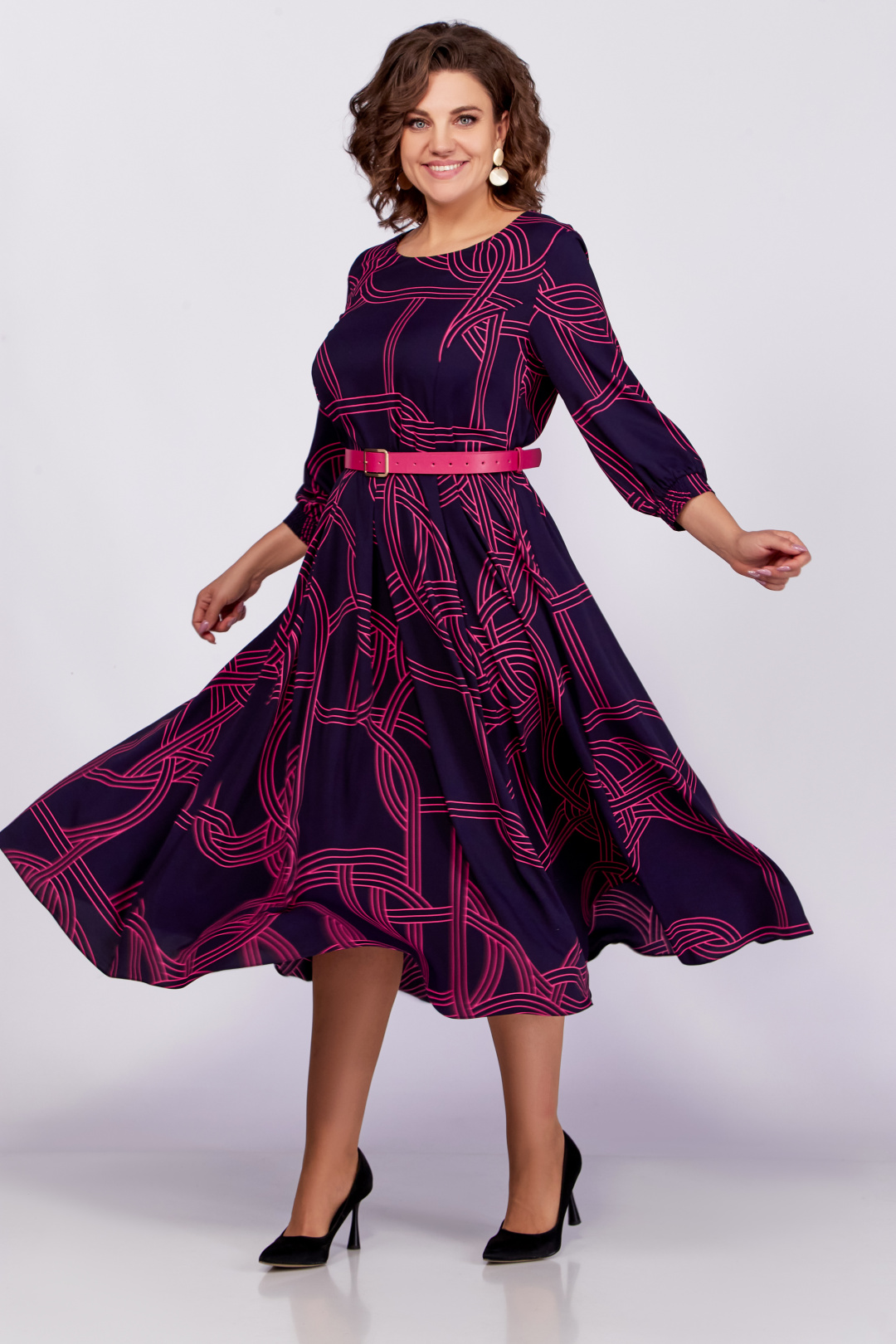 Платье Swallow 779.1 тёмно-синий ,  принт  «геометрия» цвет фуксия - фото 2