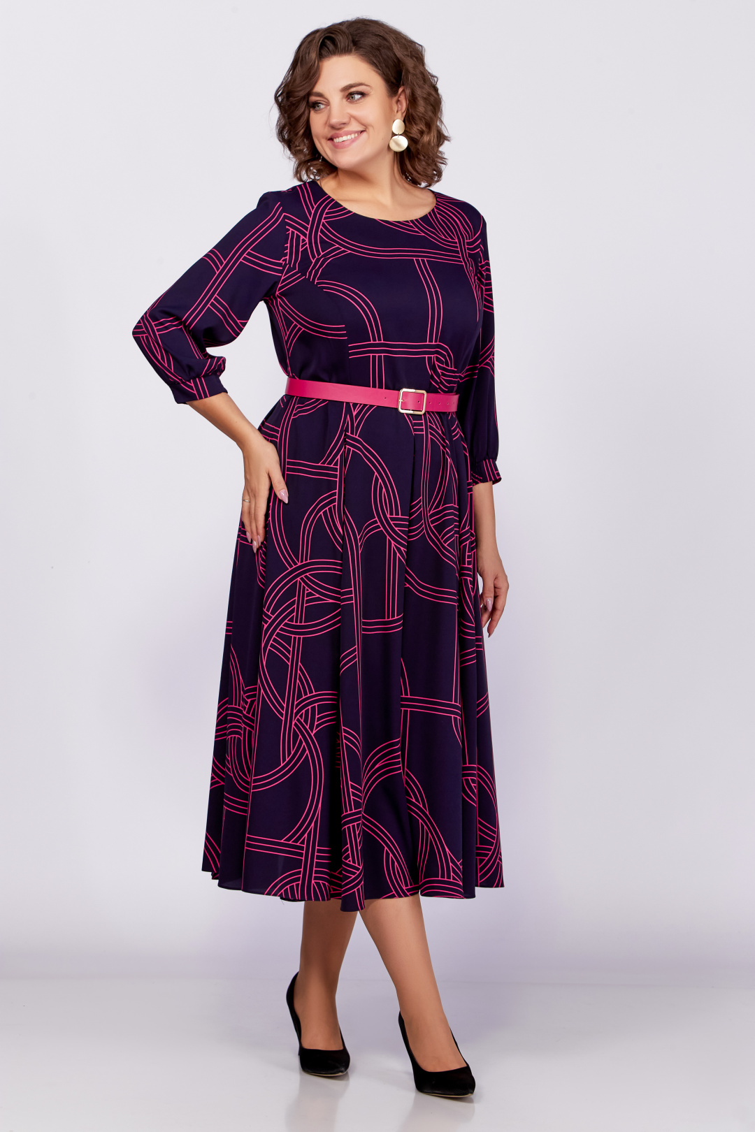 Платье Swallow 779.1 тёмно-синий ,  принт  «геометрия» цвет фуксия - фото 3