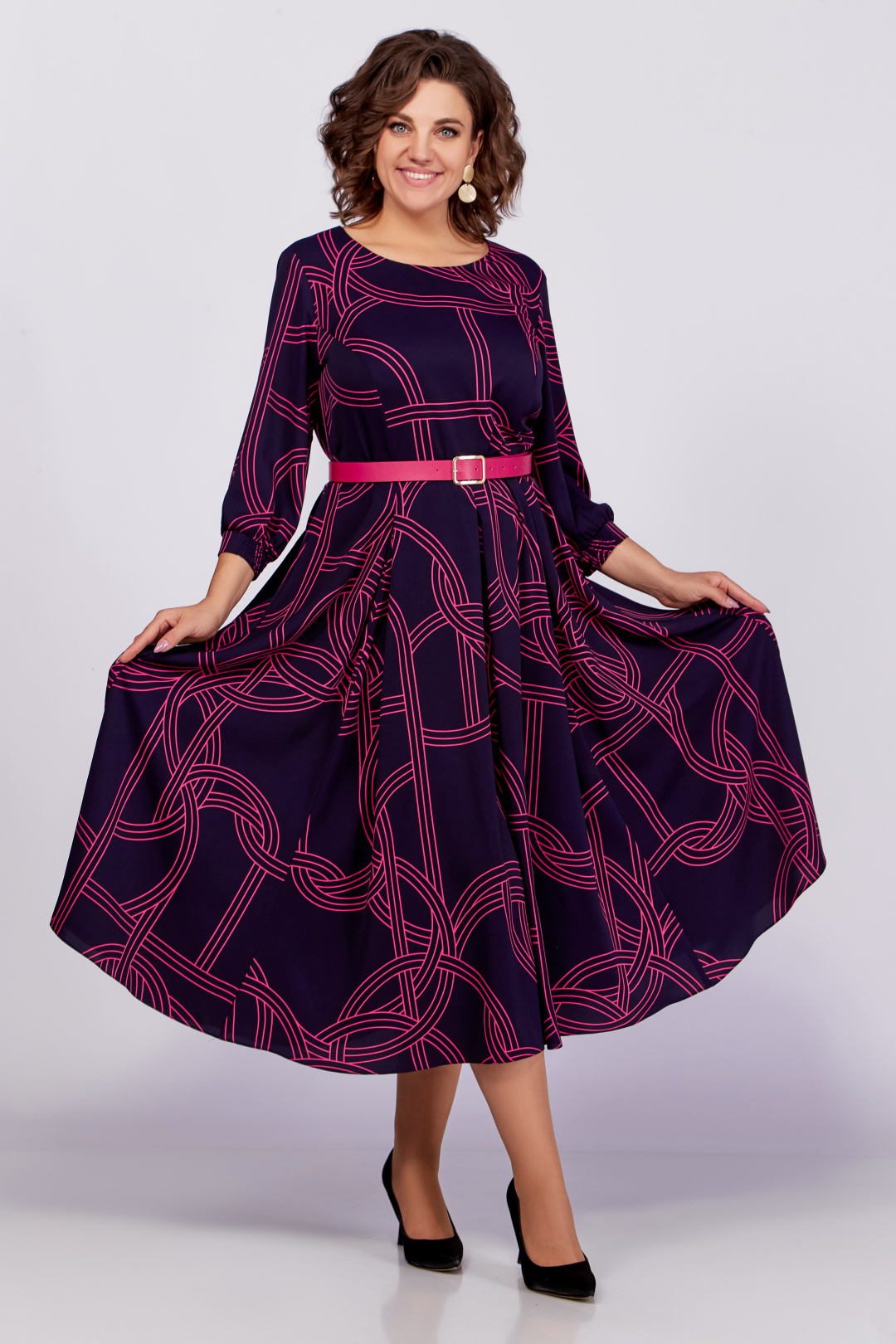 Платье Swallow 779.1 тёмно-синий ,  принт  «геометрия» цвет фуксия - фото 4