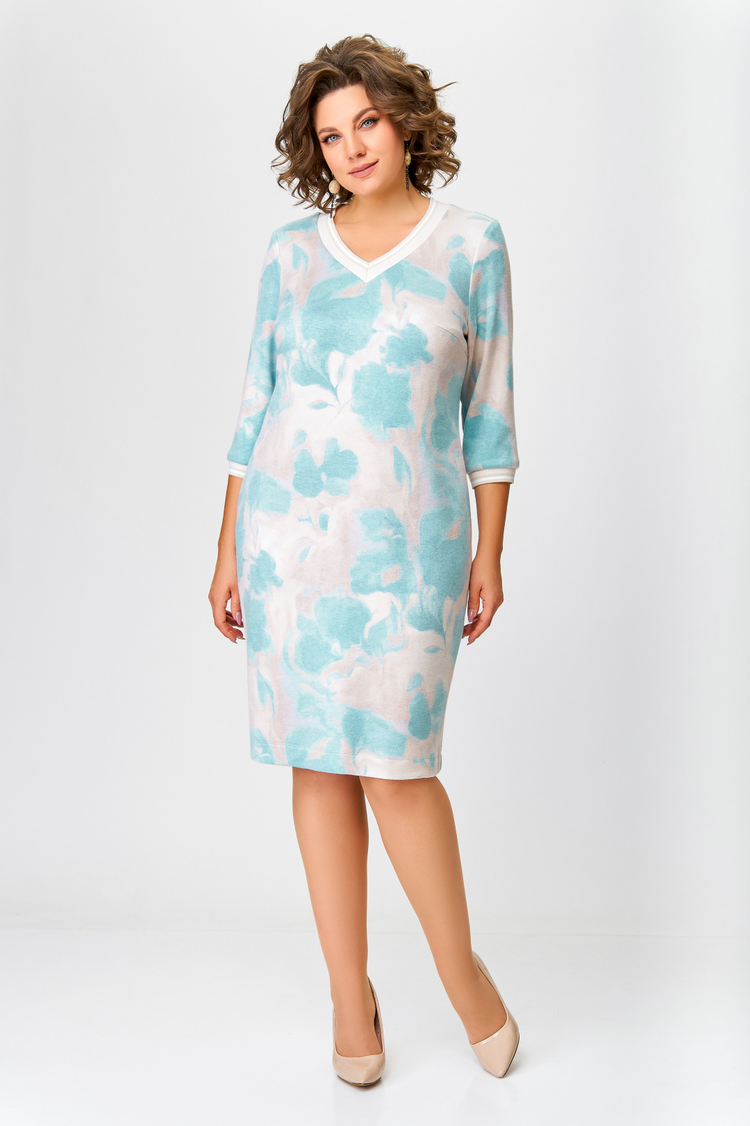 Платье Swallow 782 мятно-бежевый принт - фото 1