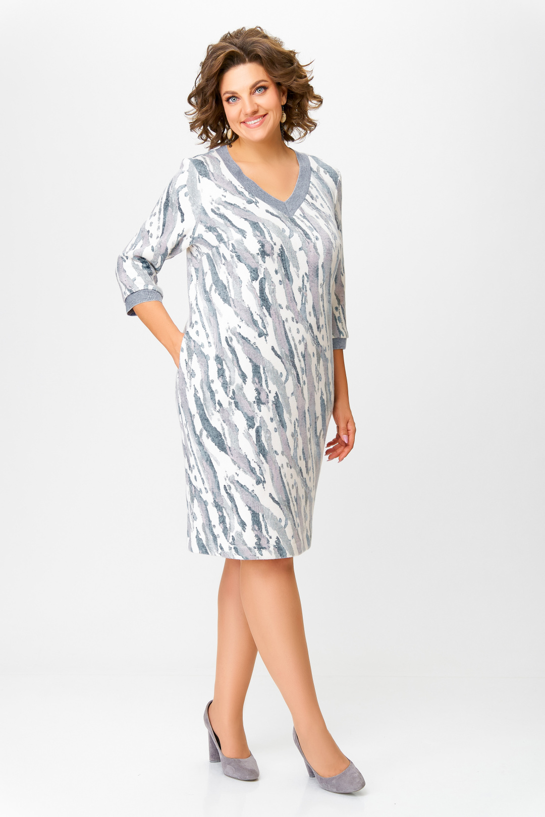 Платье Swallow 782.1 молочный в серо-голубой принт - фото 2