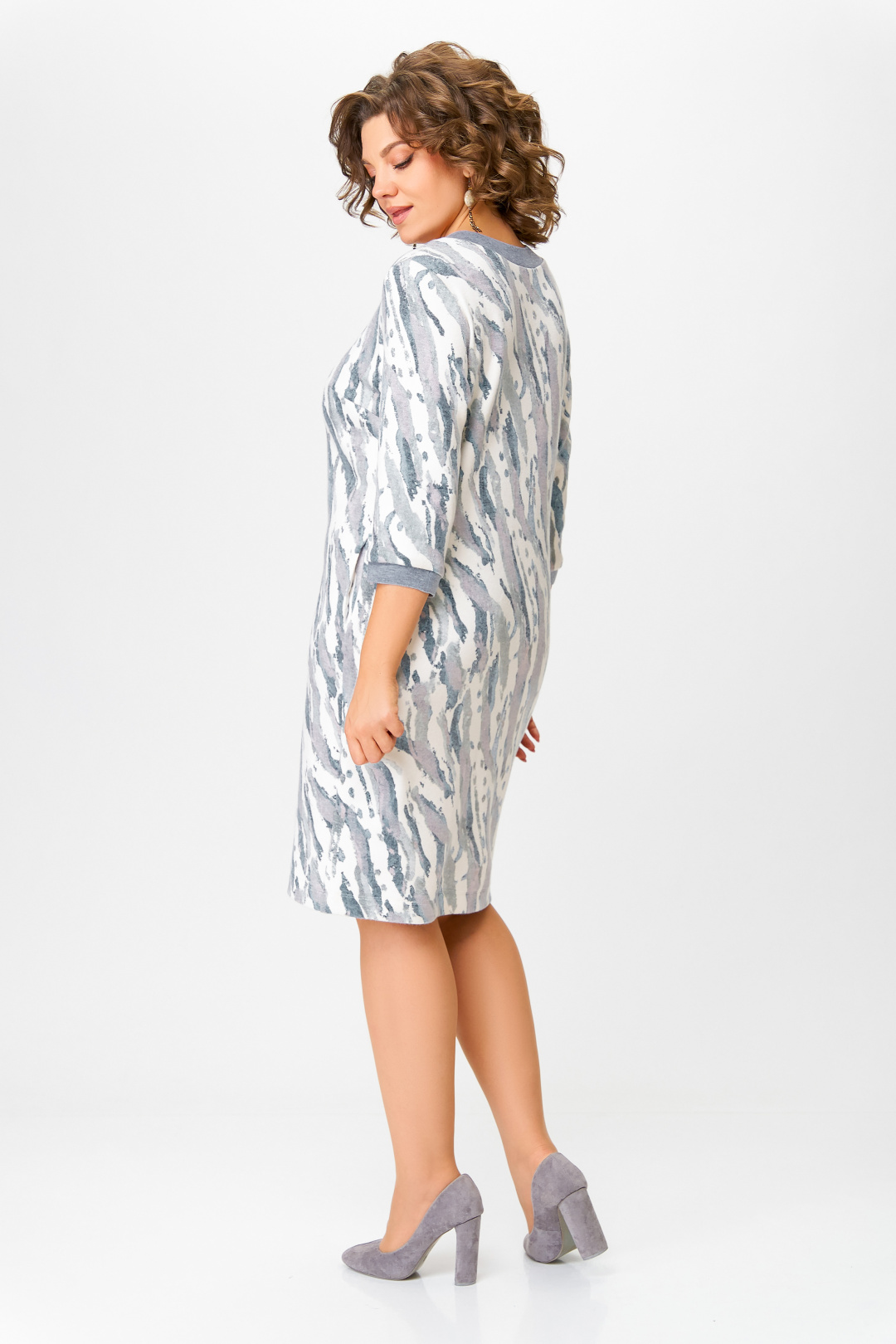 Платье Swallow 782.1 молочный в серо-голубой принт - фото 4