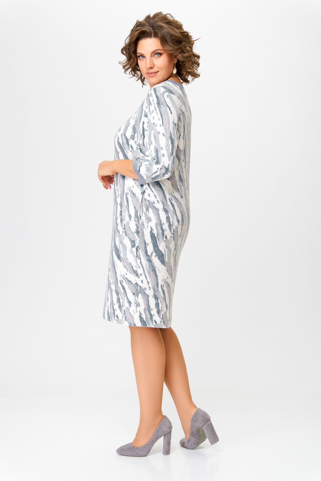 Платье Swallow 782.1 молочный в серо-голубой принт - фото 5