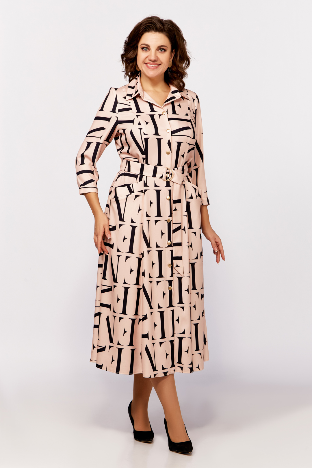 Платье Swallow 784.3 нежный персик, принт чёрные буквы - фото 5