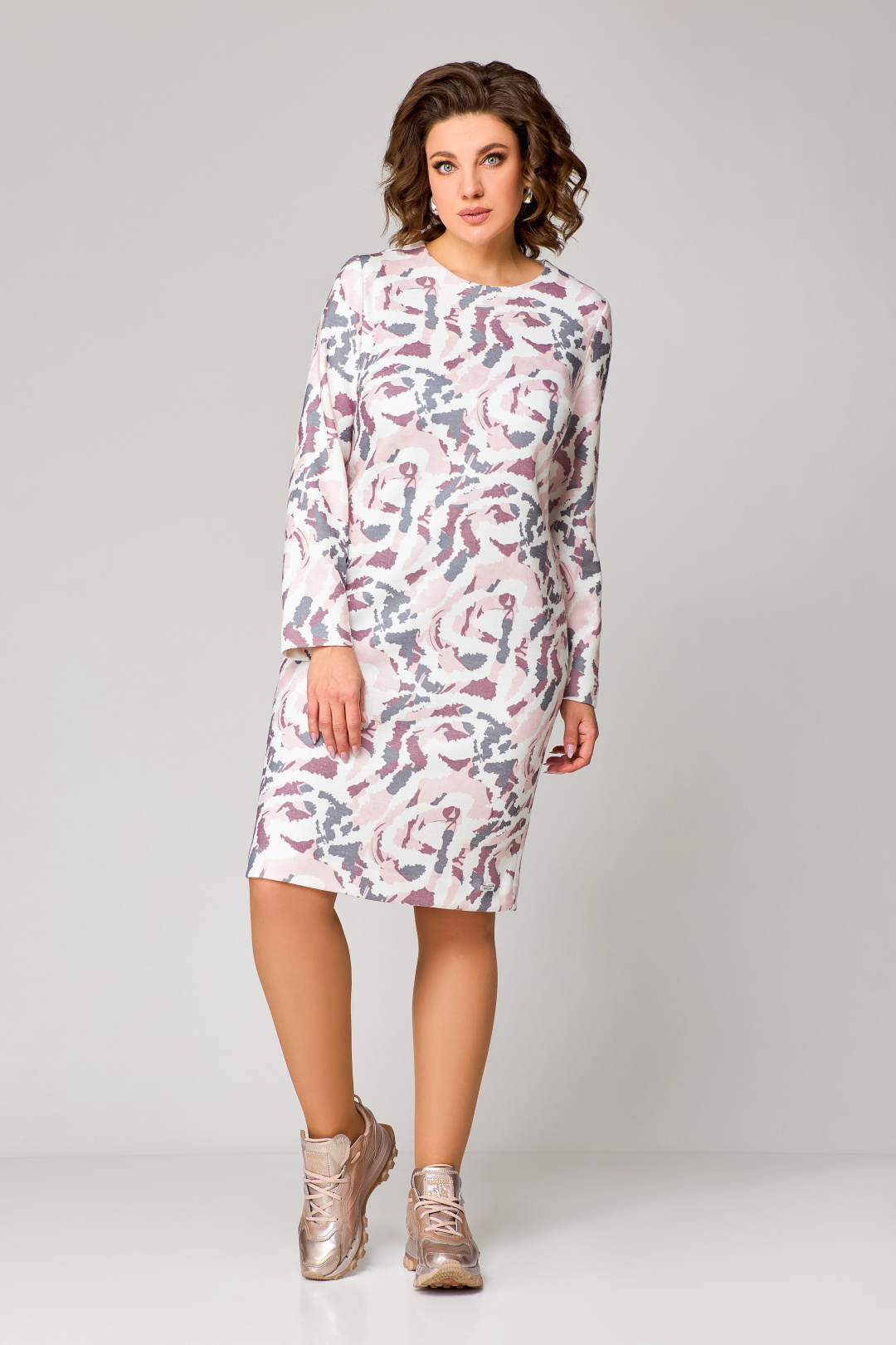 Платье Swallow 786.1 молочный в розово-серый принт