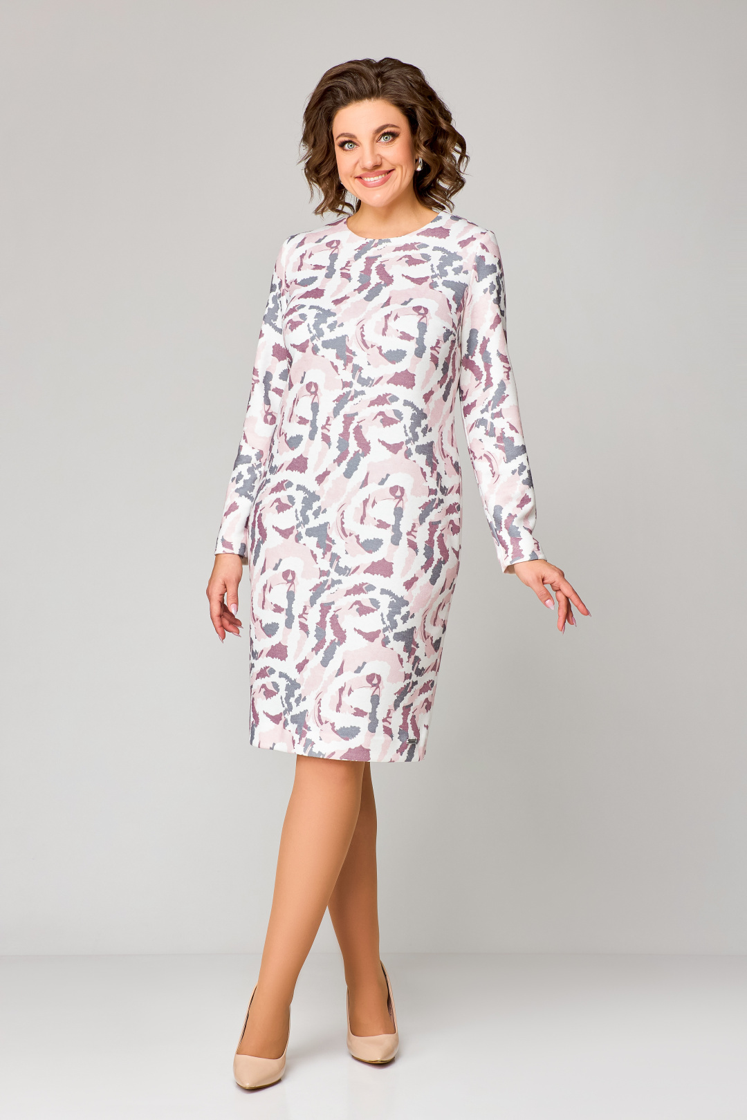 Платье Swallow 786.1 молочный в розово-серый принт