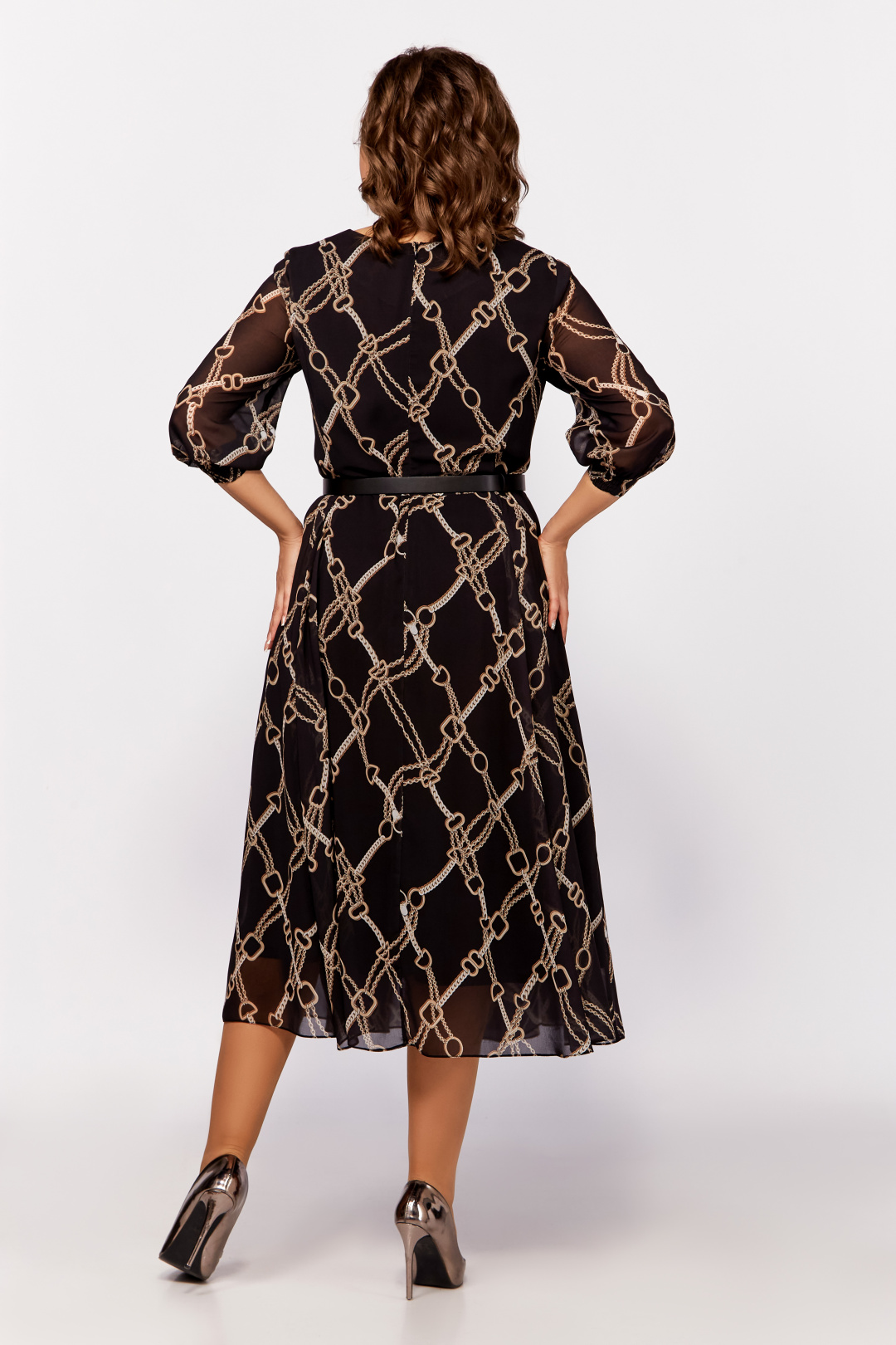 Платье Swallow 792.2 черный, принт бежевые цепи - фото 5