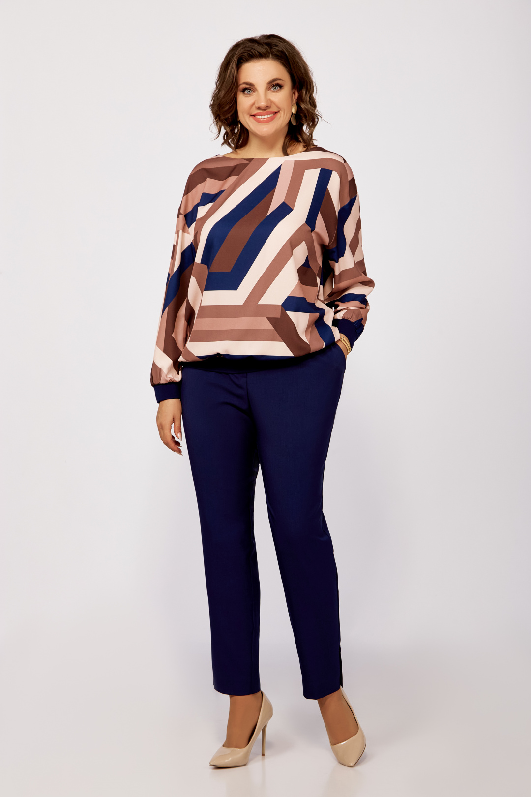 Блуза Swallow 805 кофейно-бежевый, абстракция - фото 3