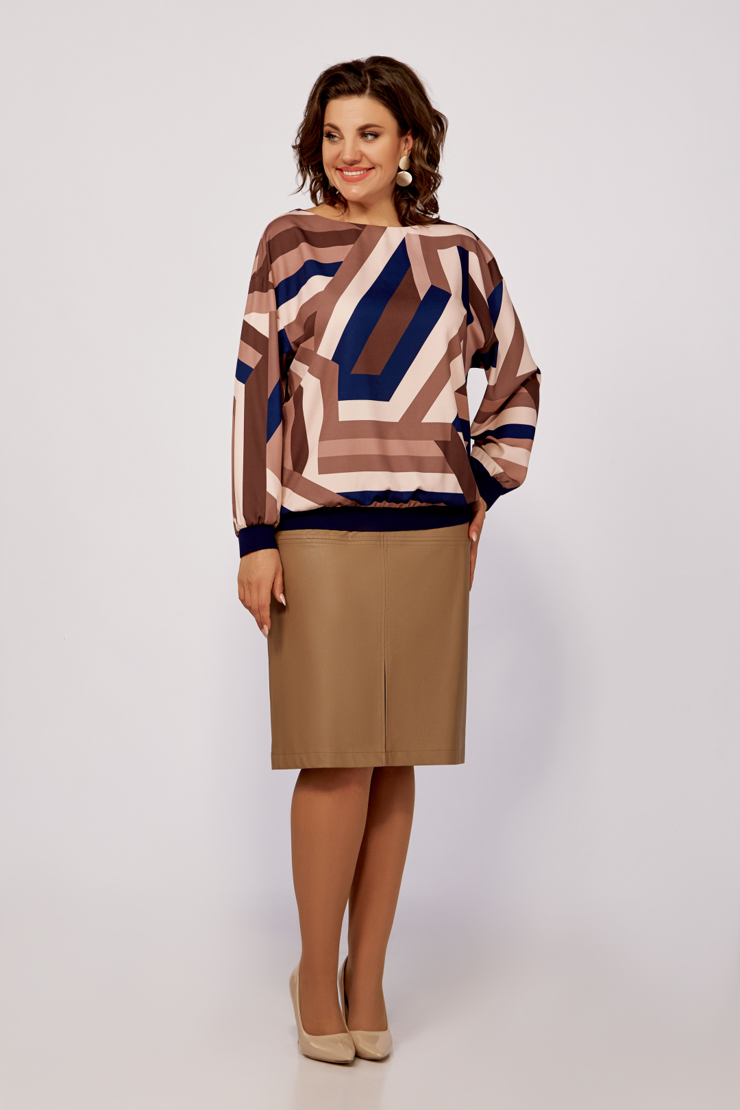 Блуза Swallow 805 кофейно-бежевый, абстракция - фото 6