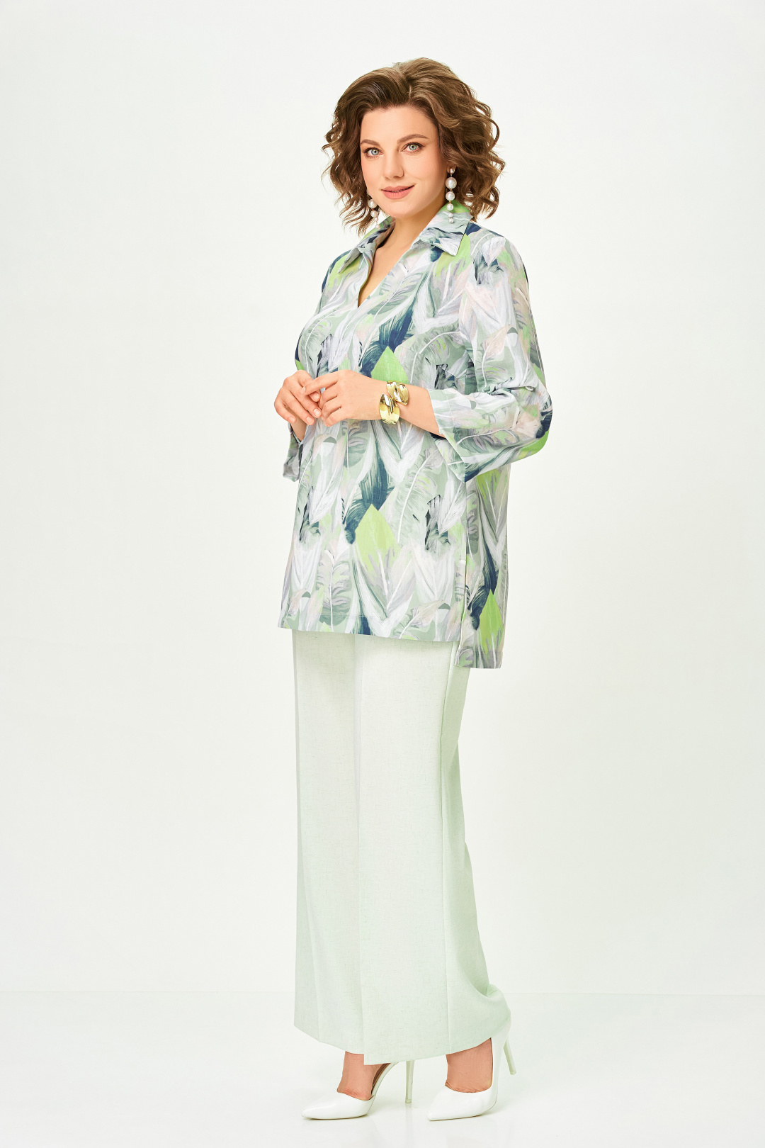 Блузка Swallow 859-4 зеленые листья