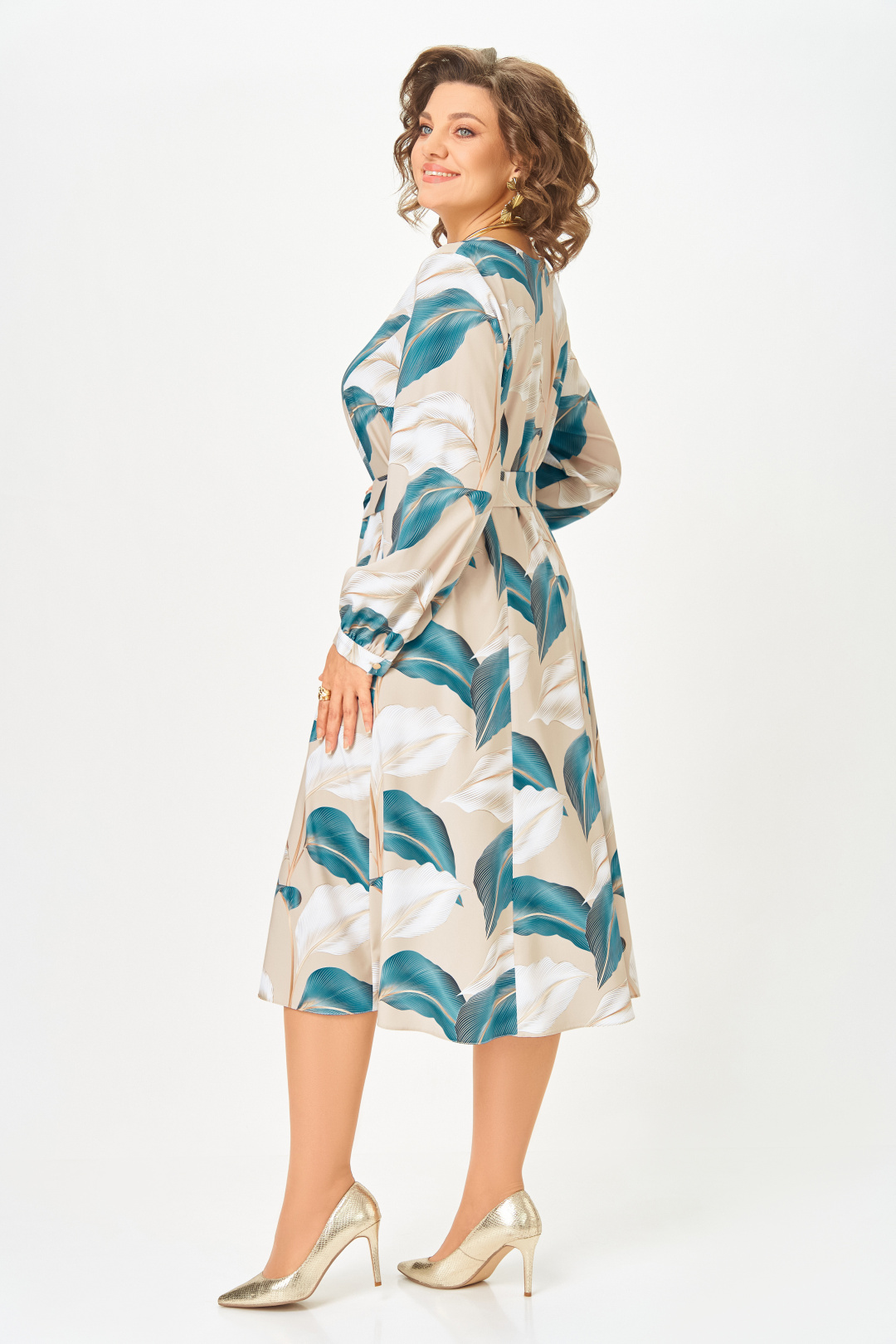 Платье Swallow 885-2 бежевый + голубой принт - фото 5