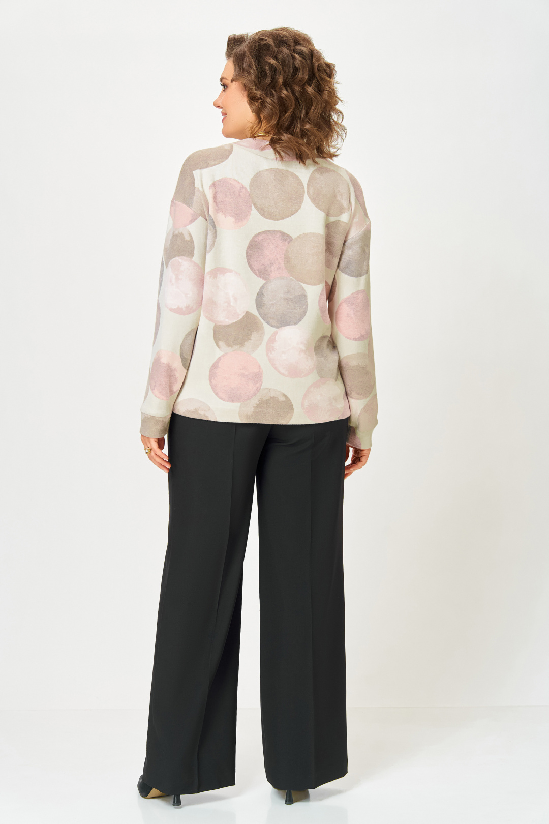 Кардиган Swallow 889-1 молочный+принт круги в тёмно-бежевых оттенках - фото 6