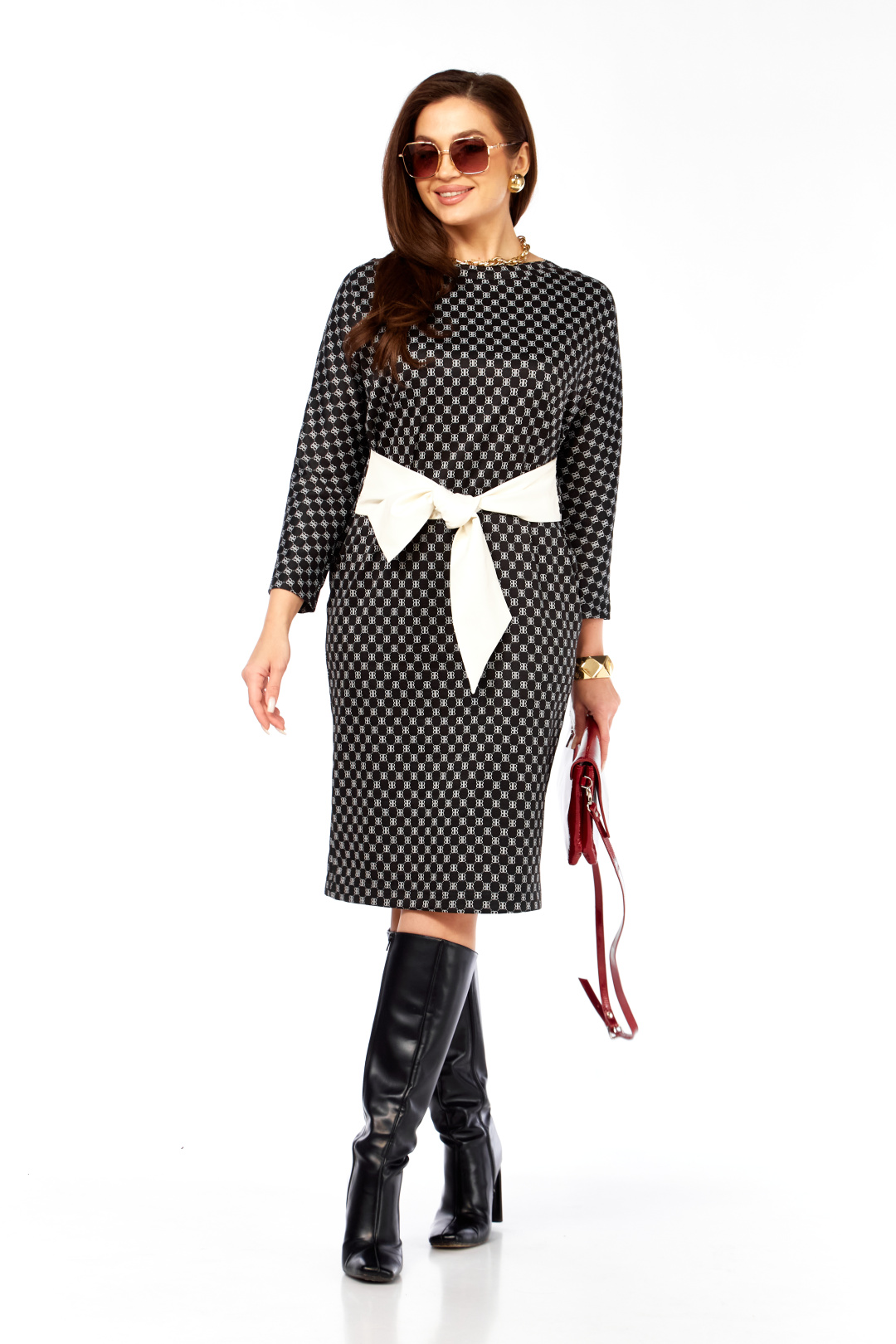 Платье TAITA PLUS 2603 черный+ белый - фото 2