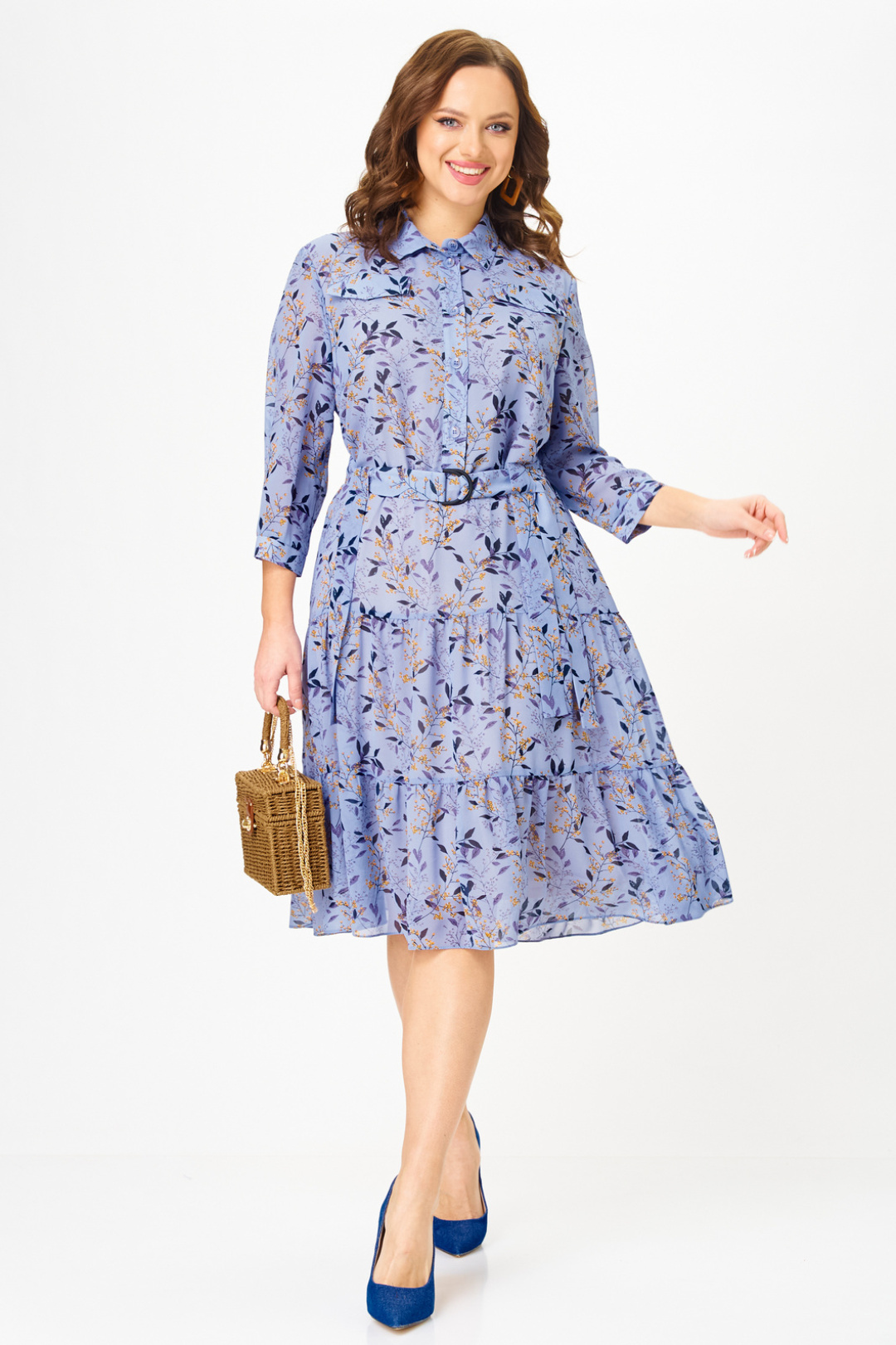 Платье Твой Имидж 2341 голубой с принтом - фото 2
