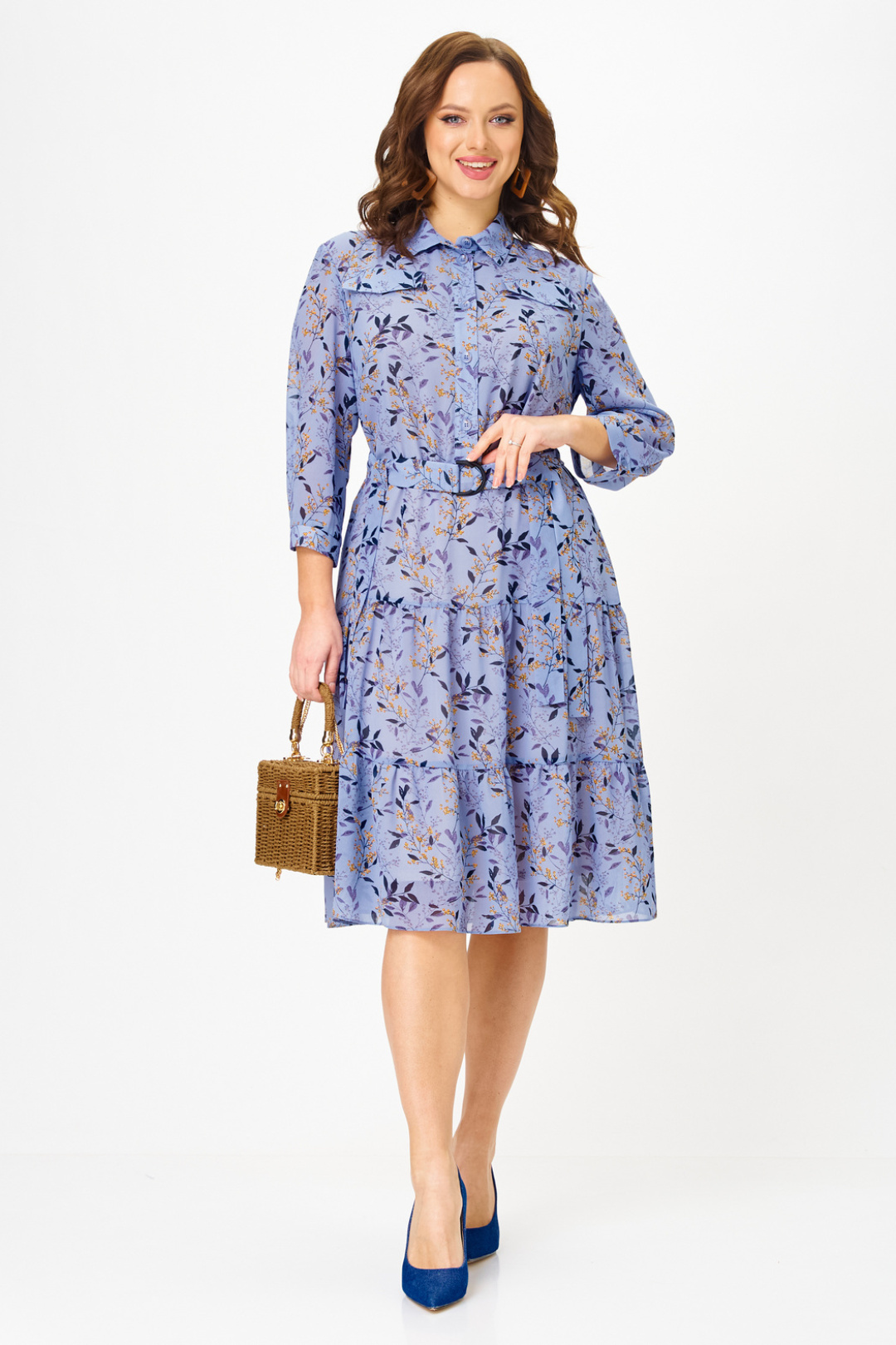 Платье Твой Имидж 2341 голубой с принтом - фото 4