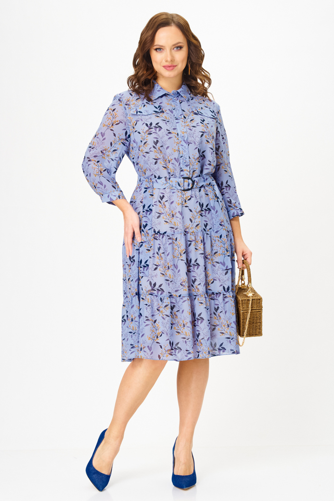 Платье Твой Имидж 2341 голубой с принтом - фото 5