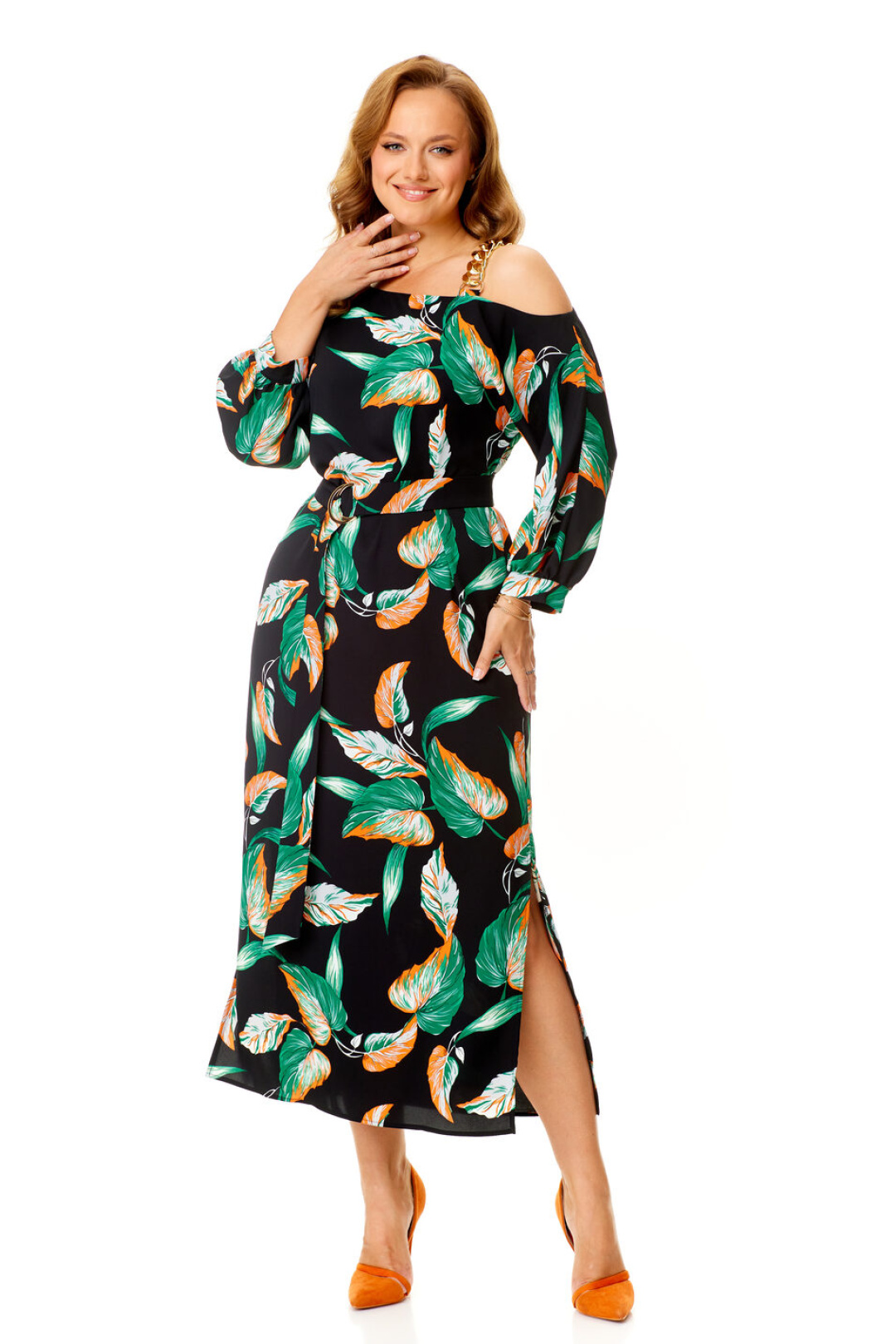 Платье Vi oro 1141 черный, листья - фото 1