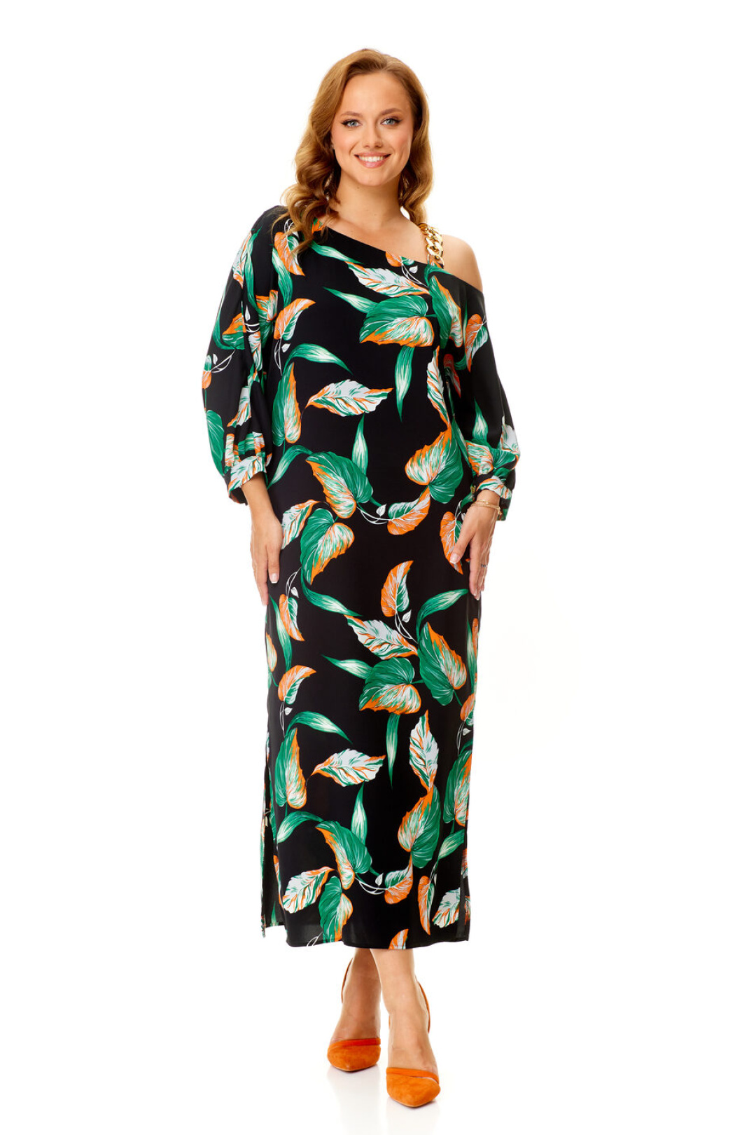 Платье Vi oro 1141 черный, листья - фото 3