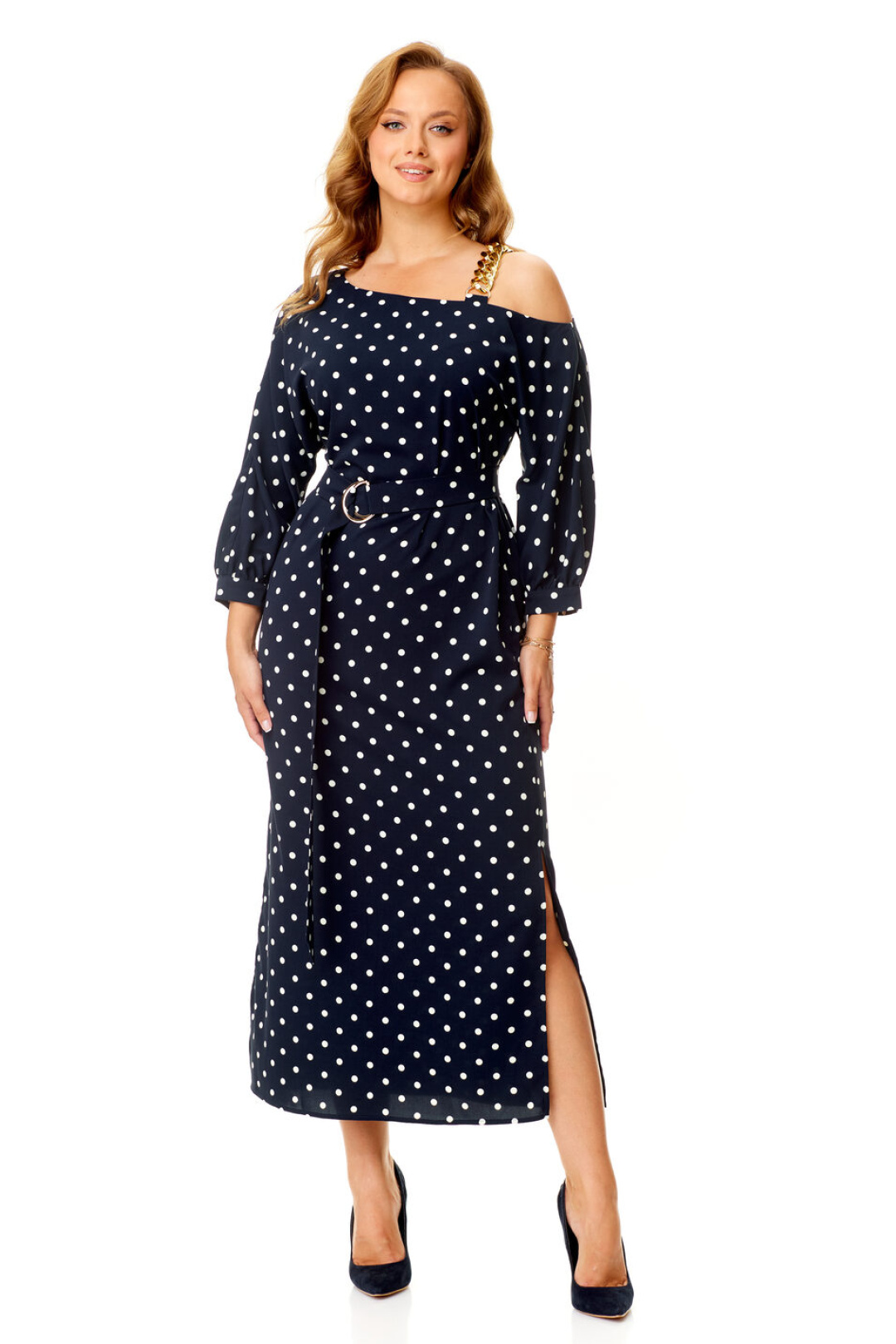 Платье Vi oro 1141 темно-синий, мелкий горох - фото 1
