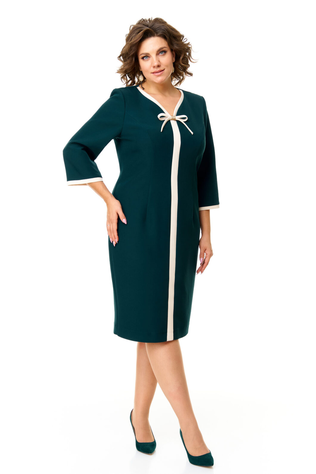 Платье Vi oro 1146 изумрудно-бежевый - фото 2