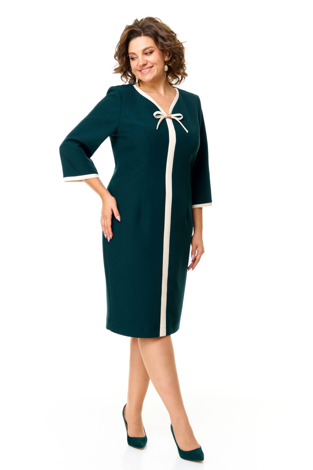 Платье Vi oro 1146 изумрудно-бежевый - фото 3