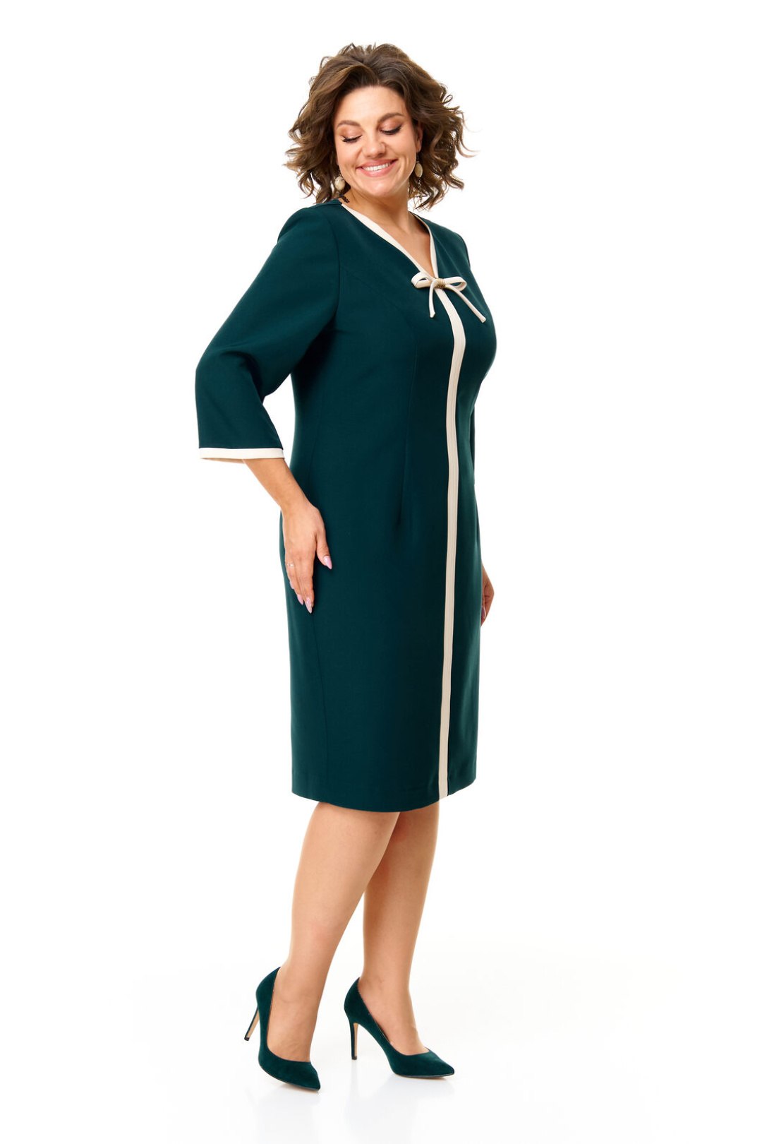 Платье Vi oro 1146 изумрудно-бежевый - фото 5