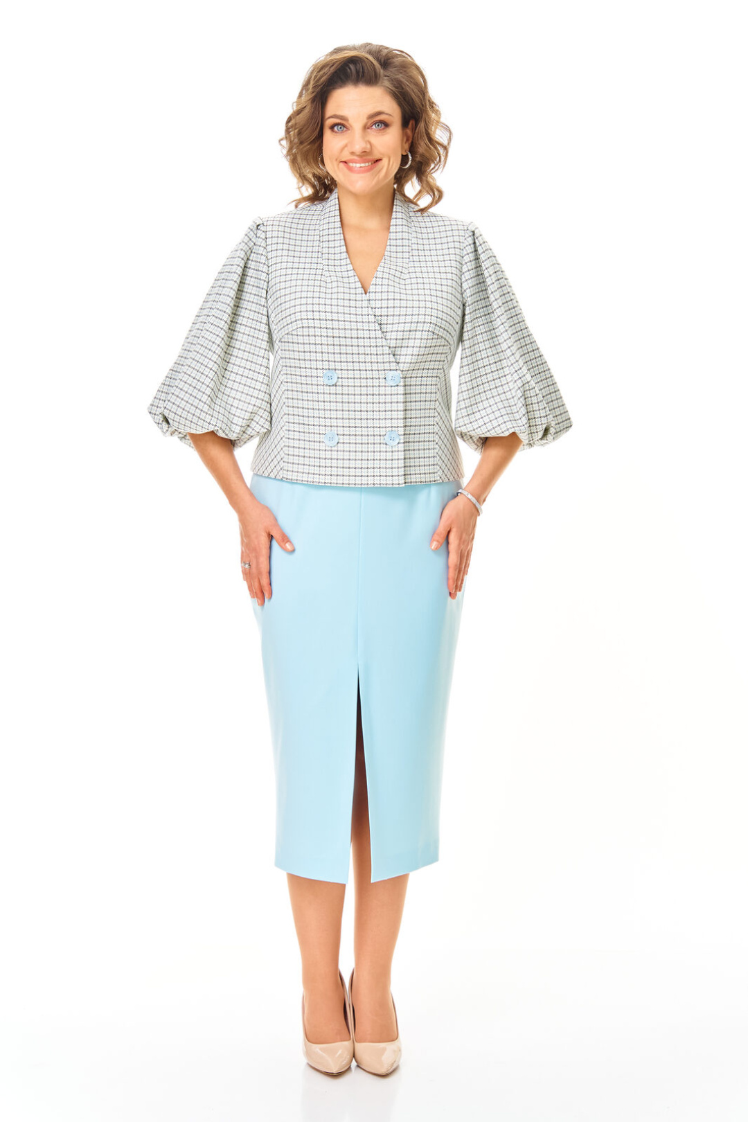 Костюм Vi oro 1248 голубой + однотон - фото 1