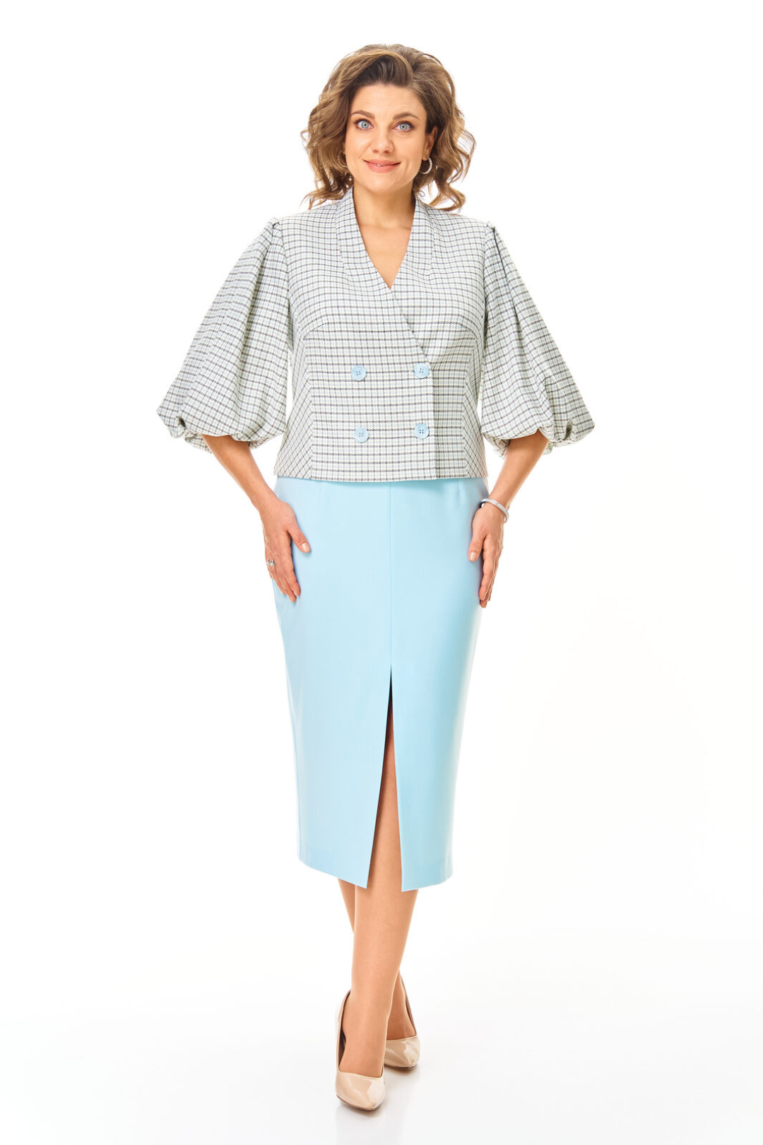 Костюм Vi oro 1248 голубой + однотон - фото 2