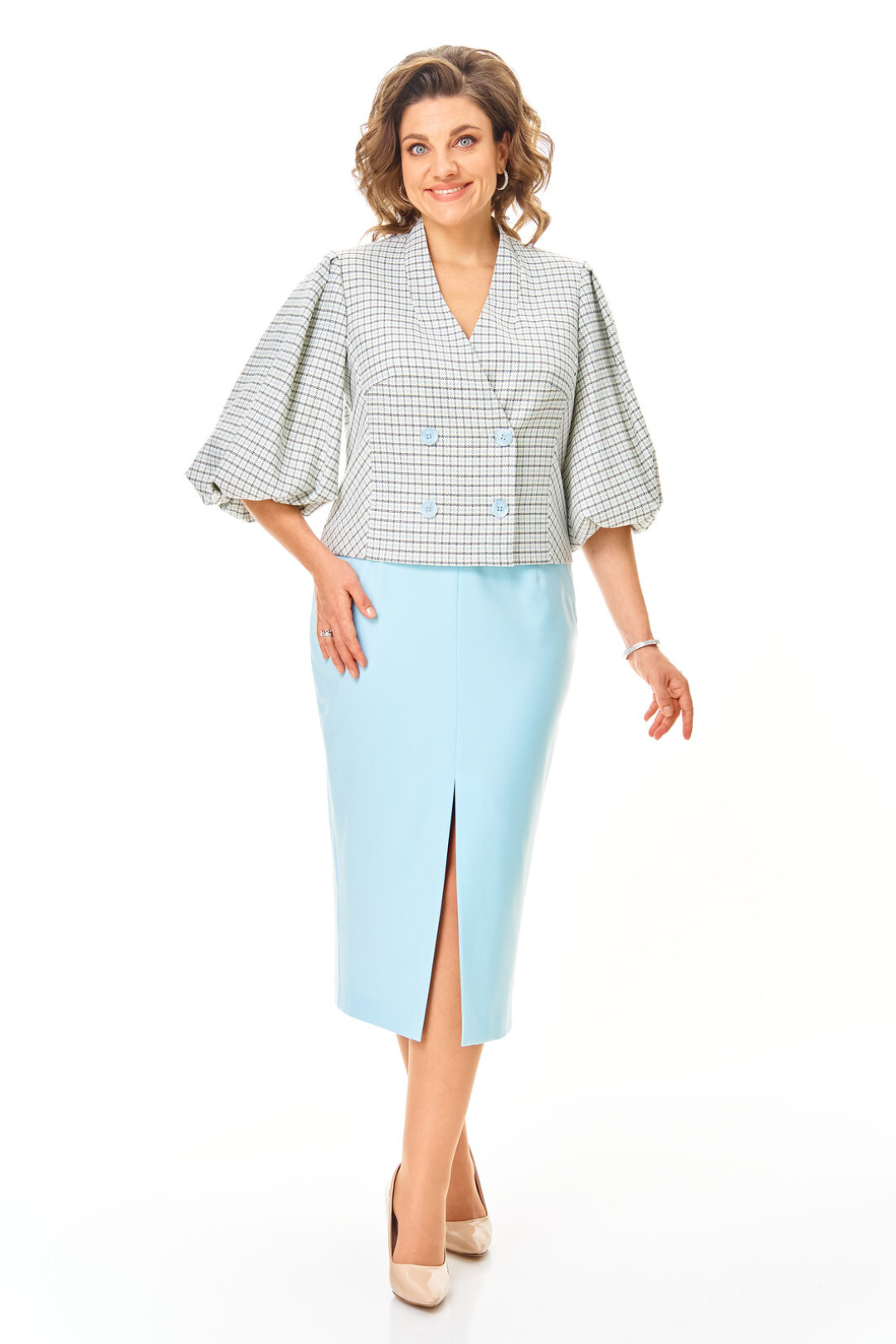 Костюм Vi oro 1248 голубой + однотон - фото 3