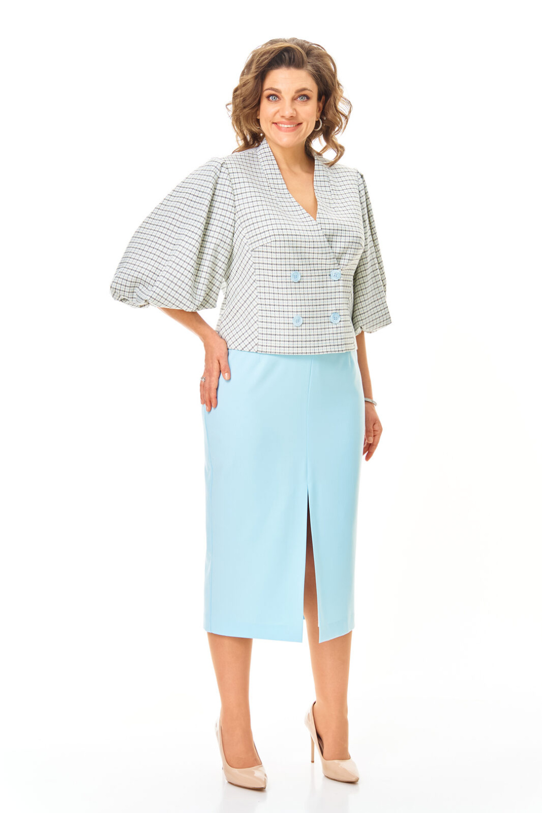 Костюм Vi oro 1248 голубой + однотон - фото 4