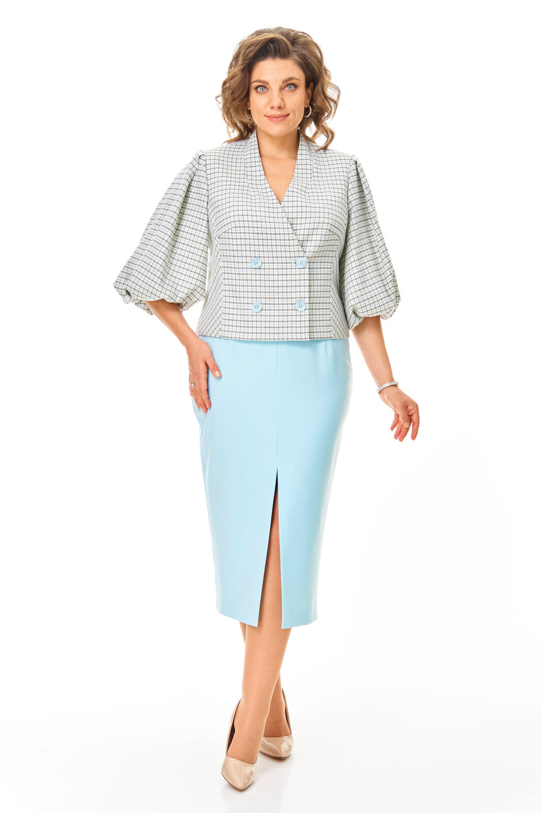 Костюм Vi oro 1248 голубой + однотон - фото 5