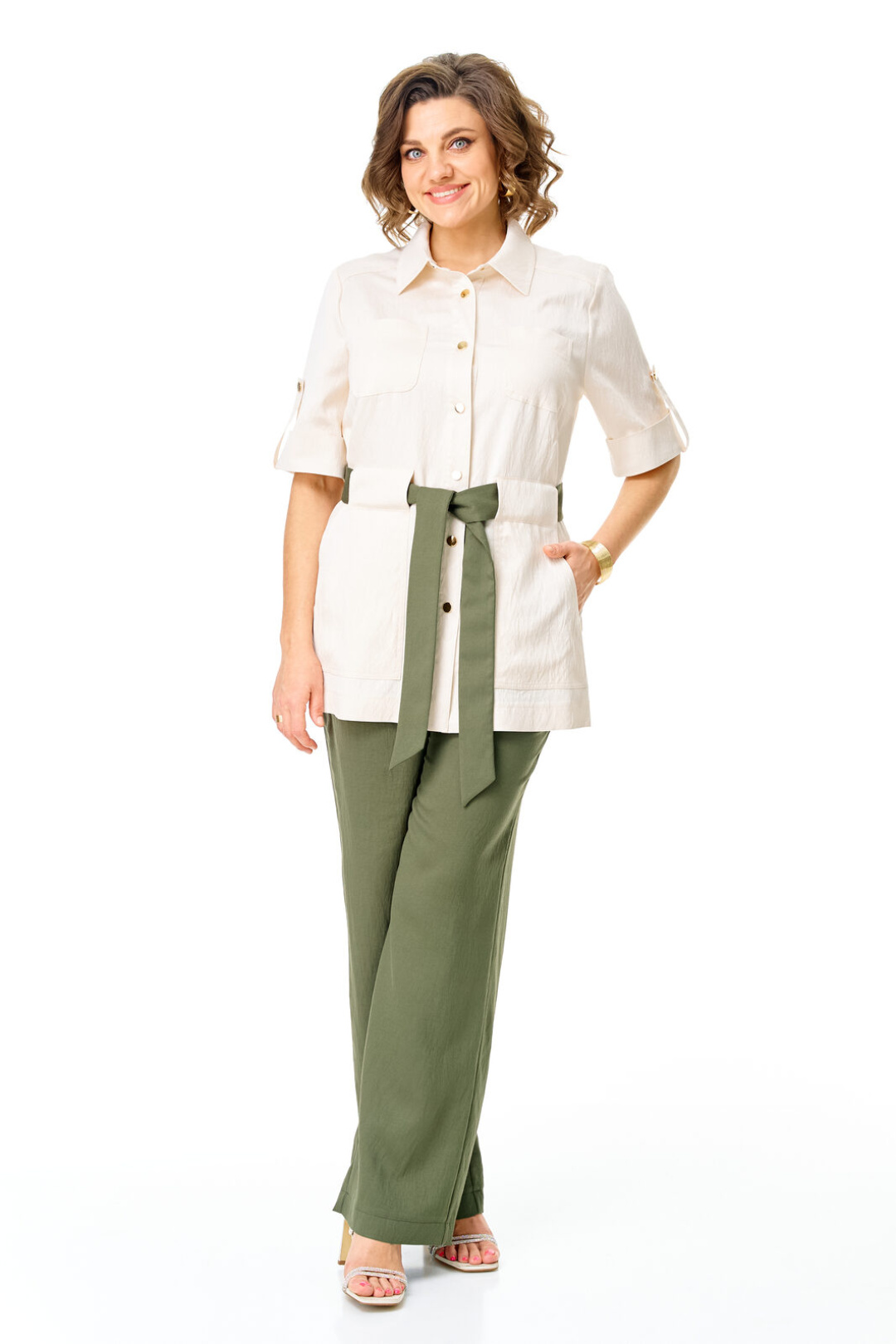 Костюм Vi oro 1265 молоко+оливка - фото 4