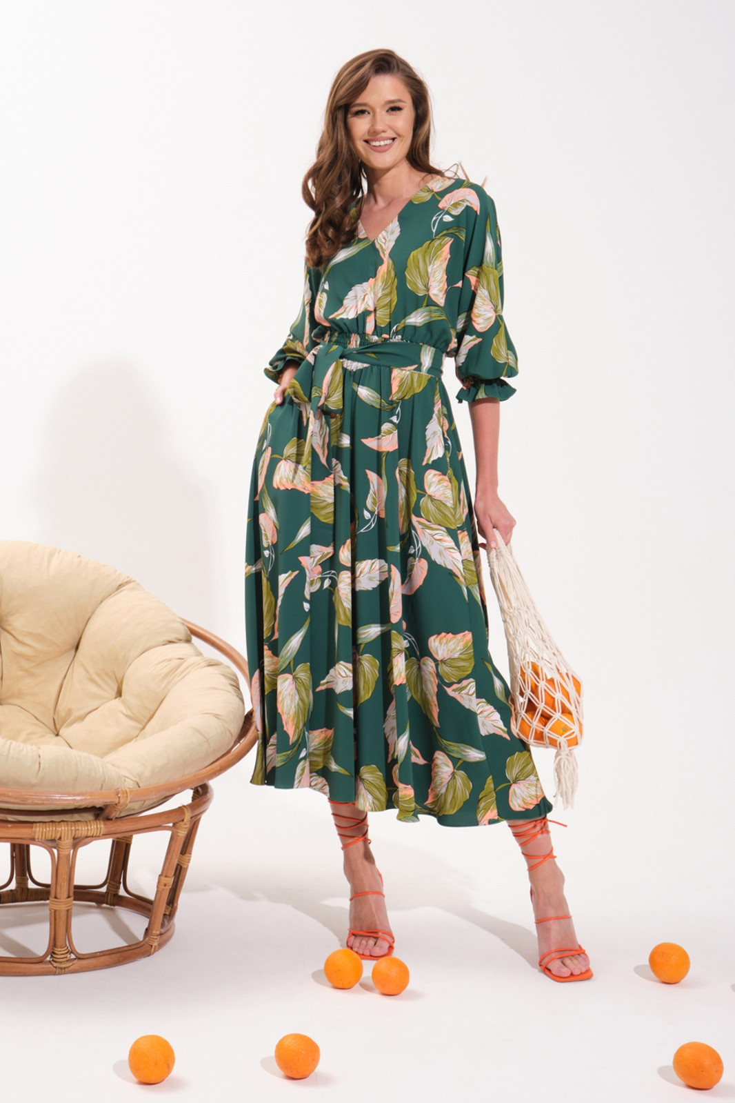 Платье Vi oro VR-1051 зеленое/листья - фото 1