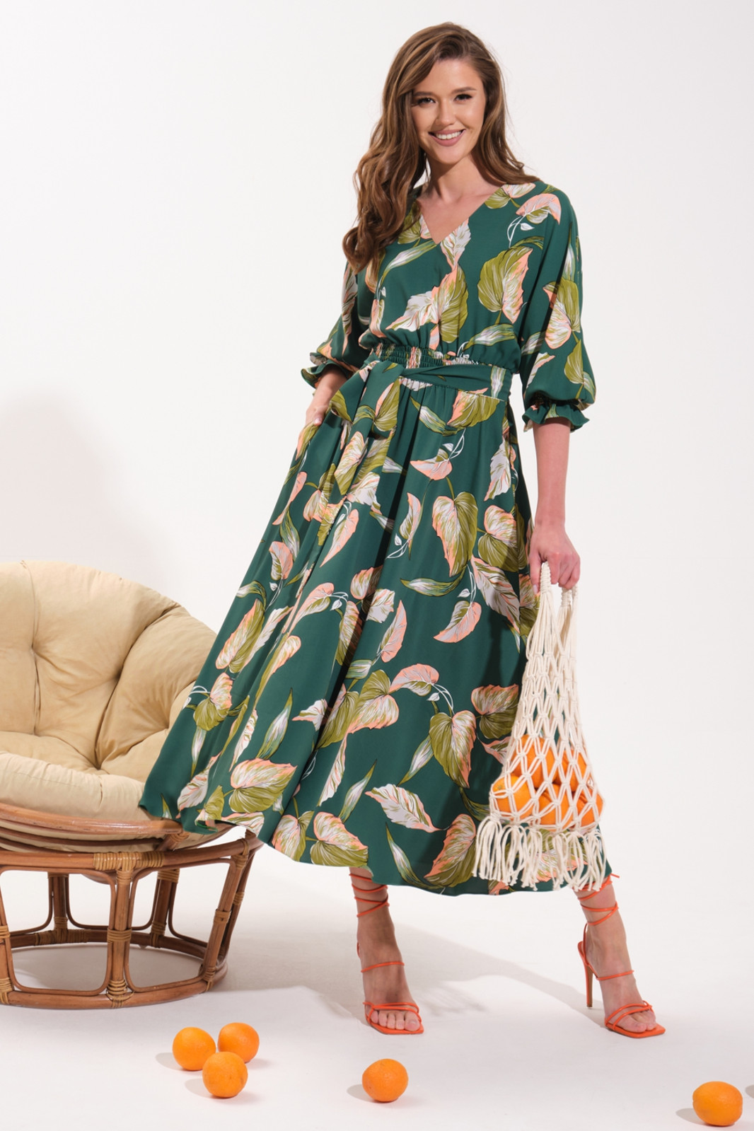 Платье Vi oro VR-1051 зеленое/листья - фото 2