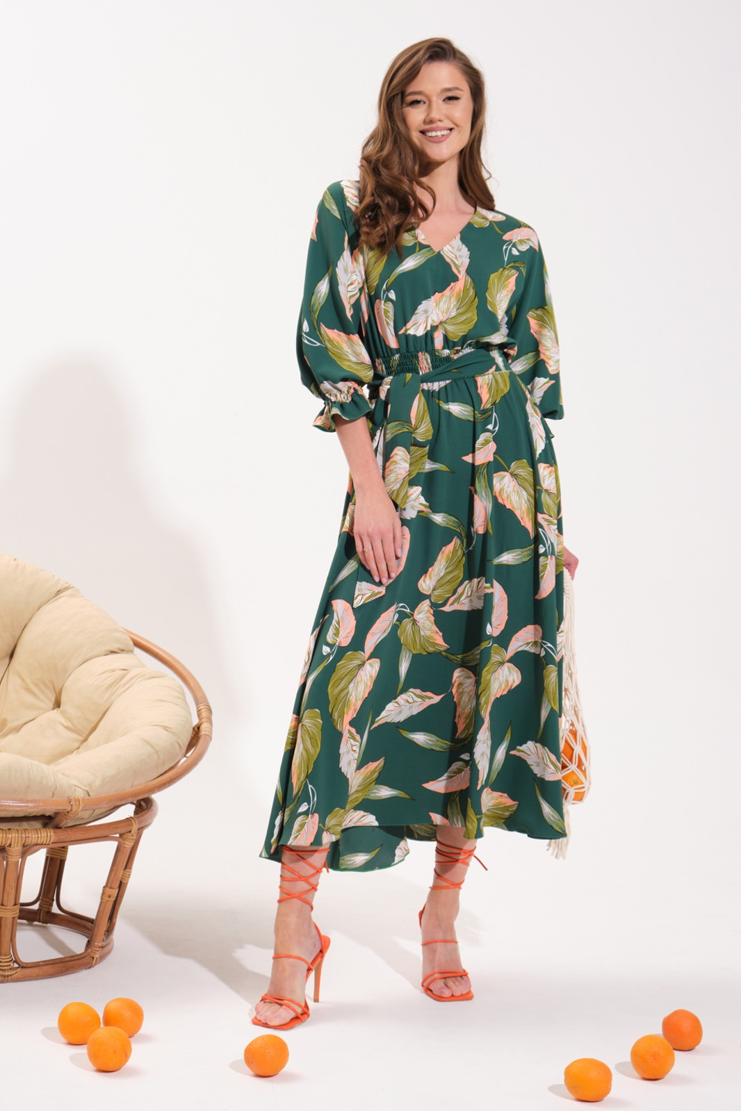 Платье Vi oro VR-1051 зеленое/листья - фото 3