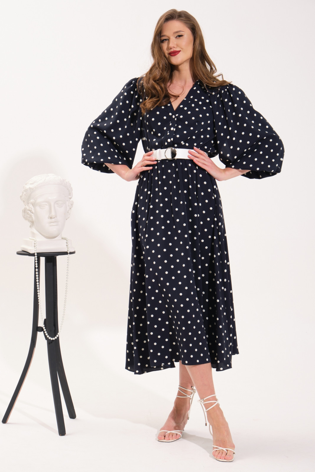 Платье Vi oro VR-1052 темно синий/горох - фото 1