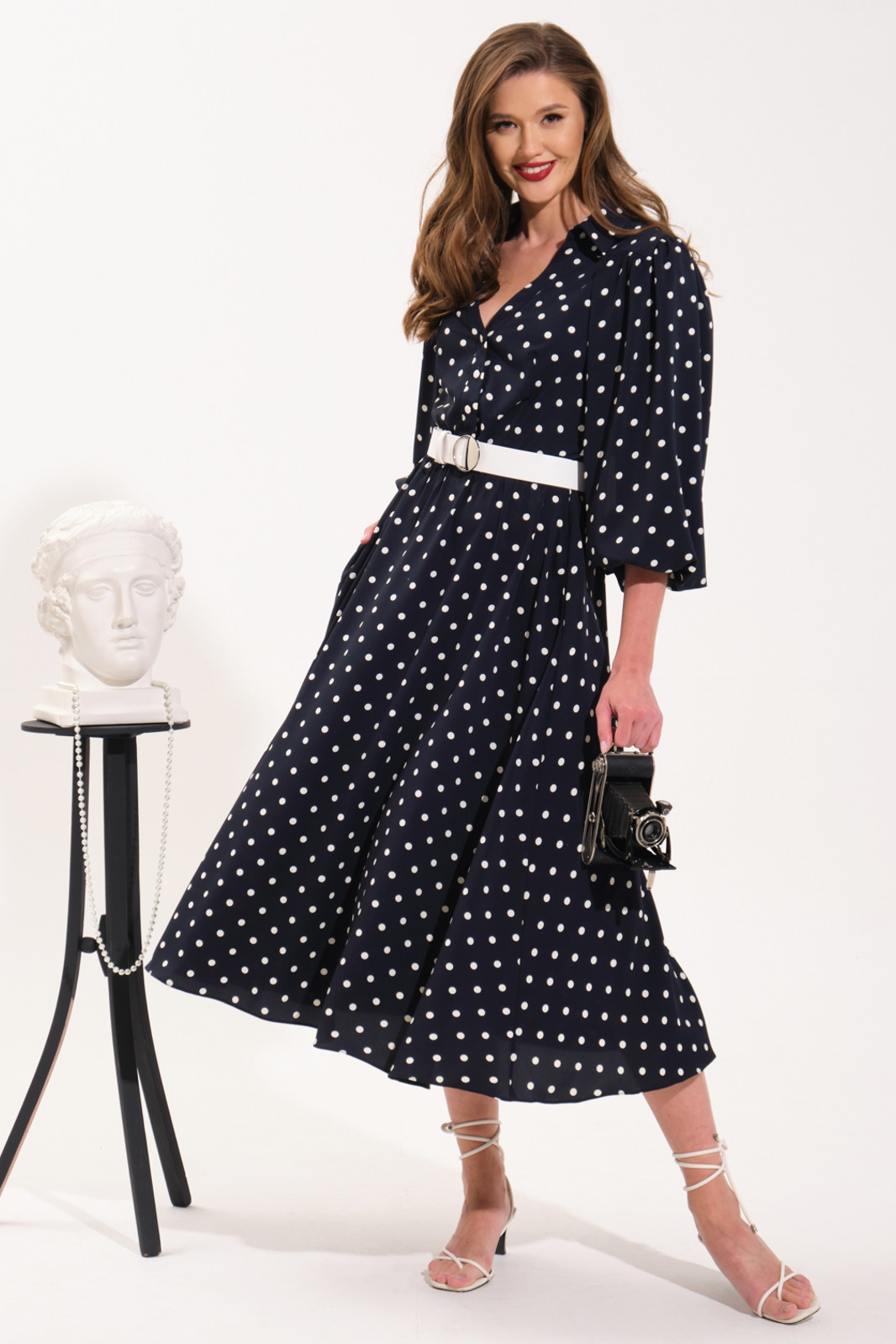 Платье Vi oro VR-1052 темно синий/горох - фото 2