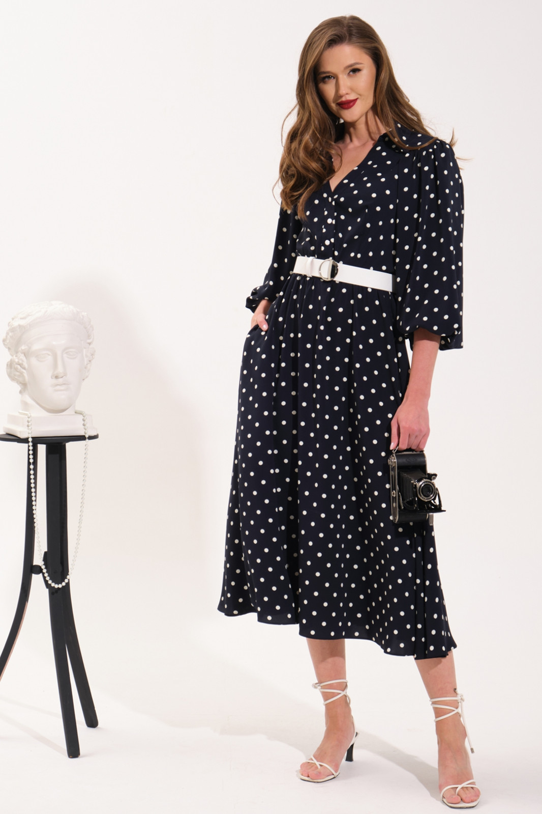 Платье Vi oro VR-1052 темно синий/горох - фото 3