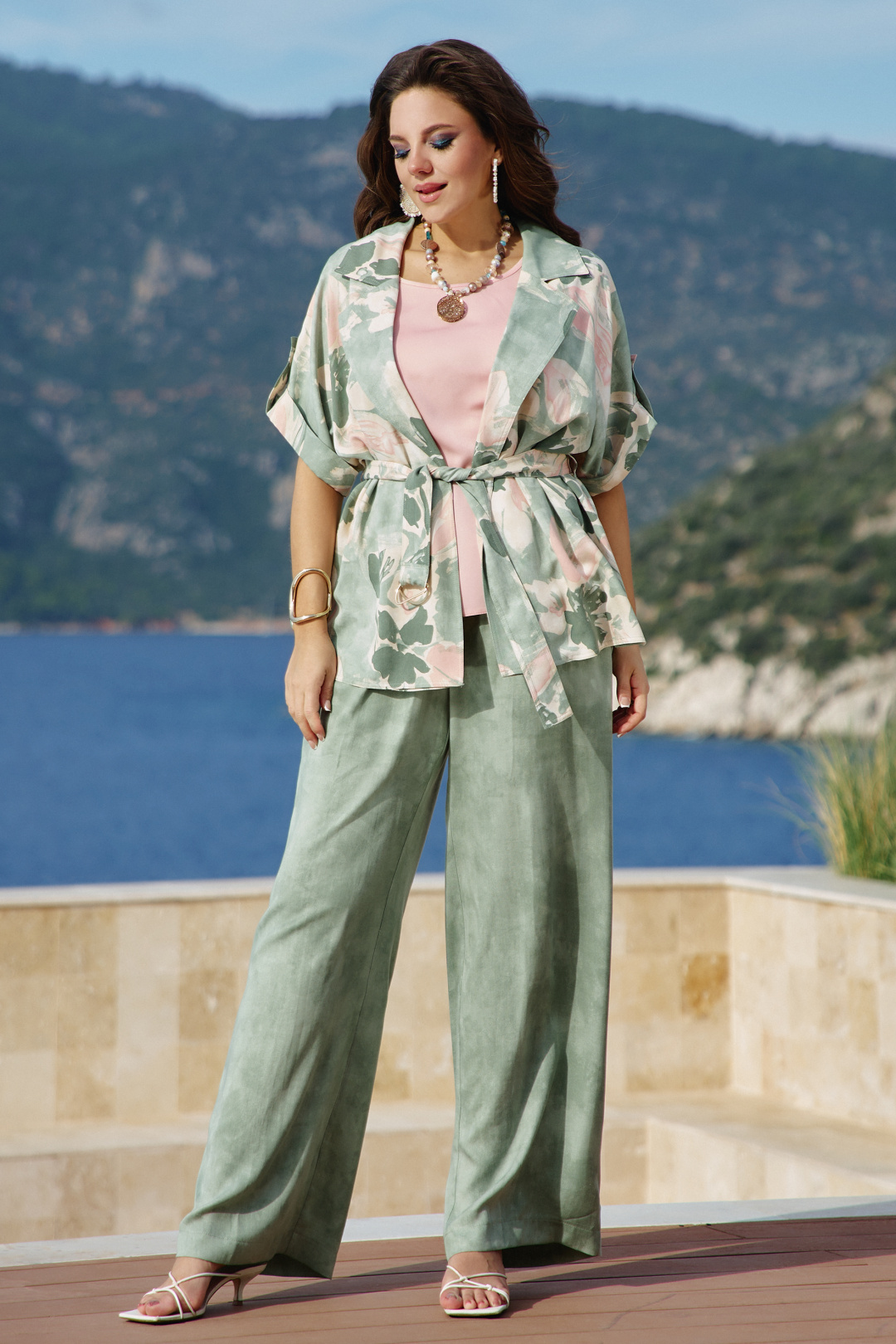 Костюм Vittoria Queen 27913 зеленый меланж+принт - фото 1