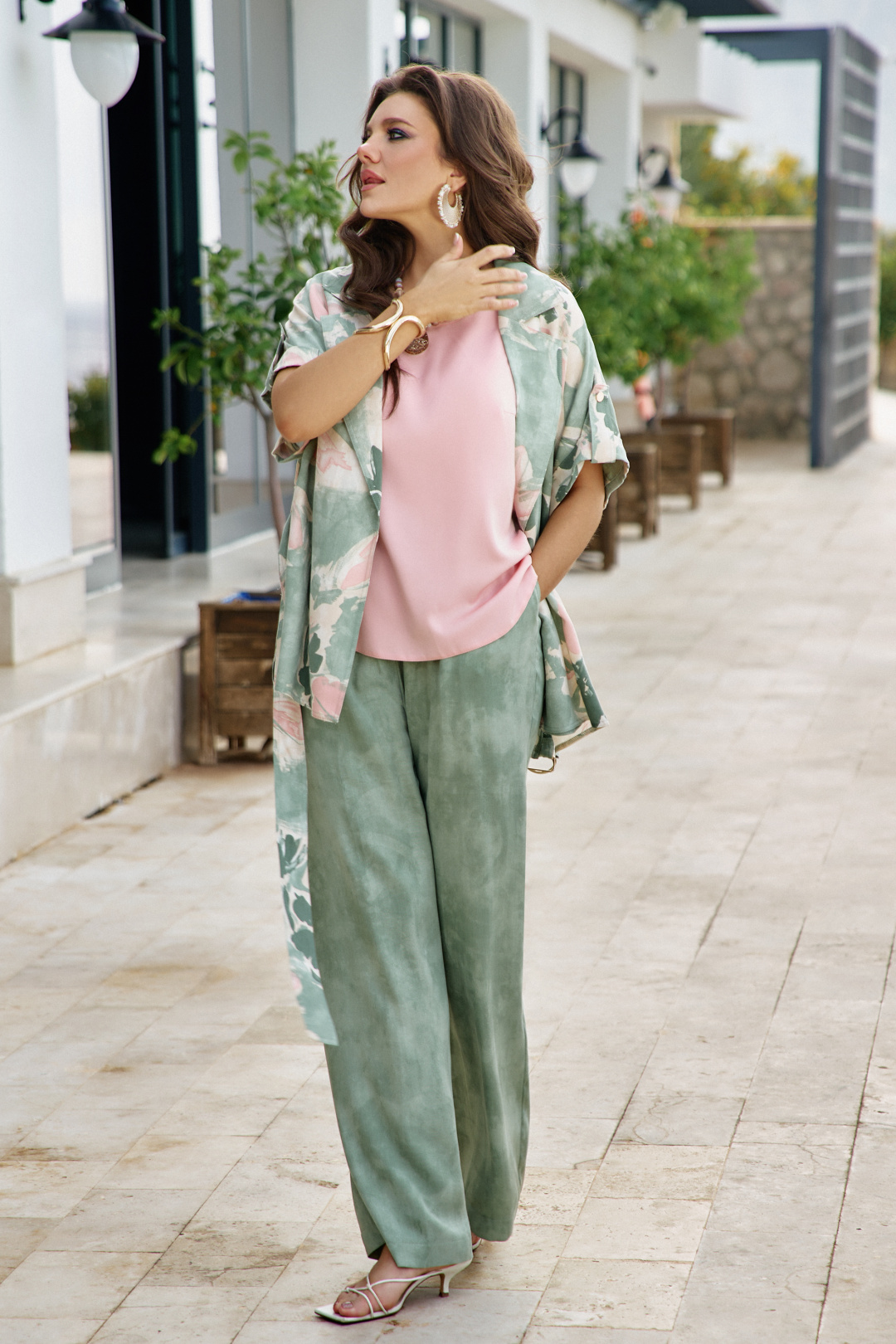 Костюм Vittoria Queen 27913 зеленый меланж+принт - фото 3