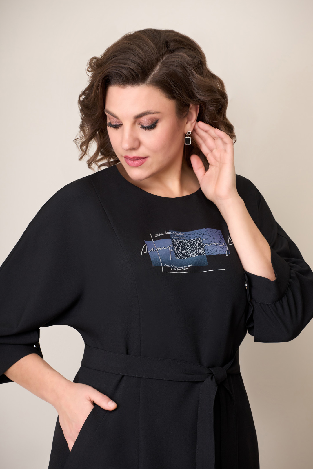 Платье VOLNA 1271 черный, принт- сине-серебряный