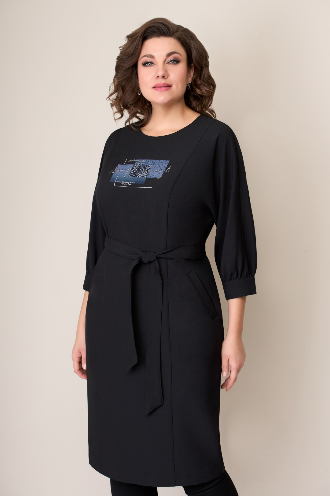 Платье VOLNA 1271 черный, принт- сине-серебряный