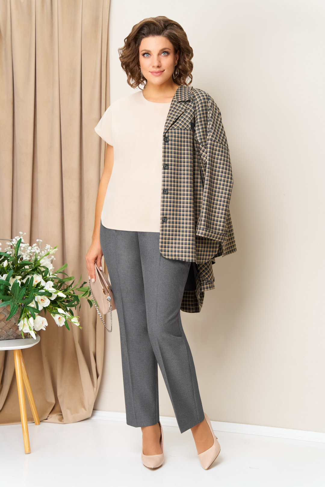 Костюм VOLNA 1436 серо-бежевый - фото 2